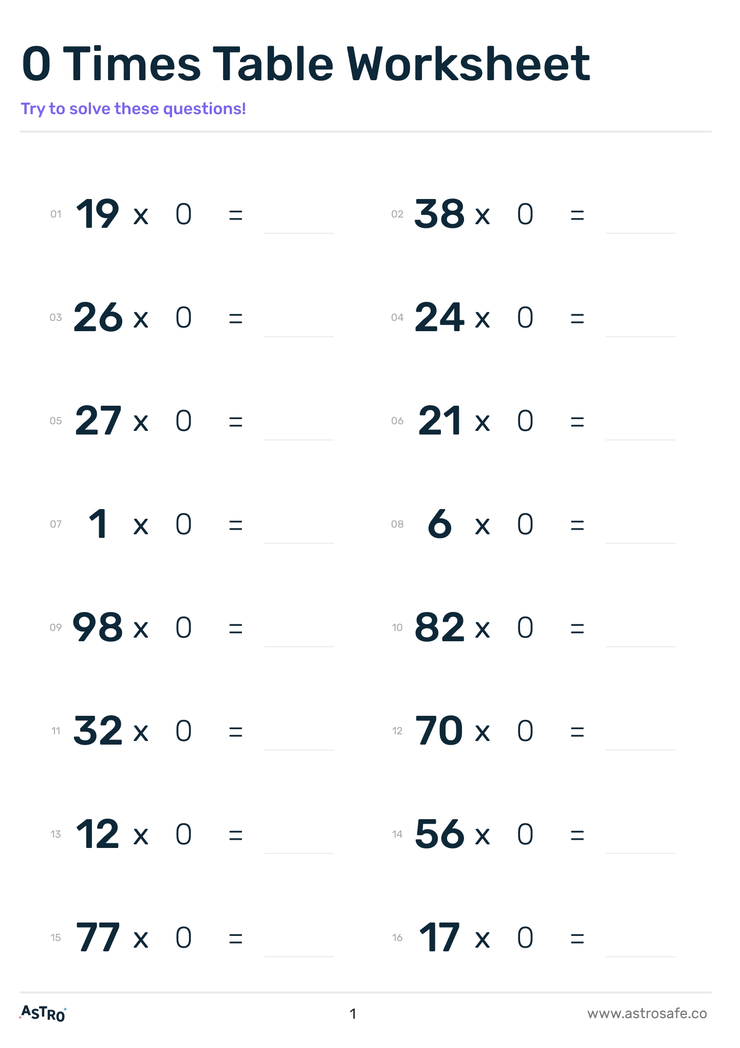 Printable Times Tables Worksheets Free