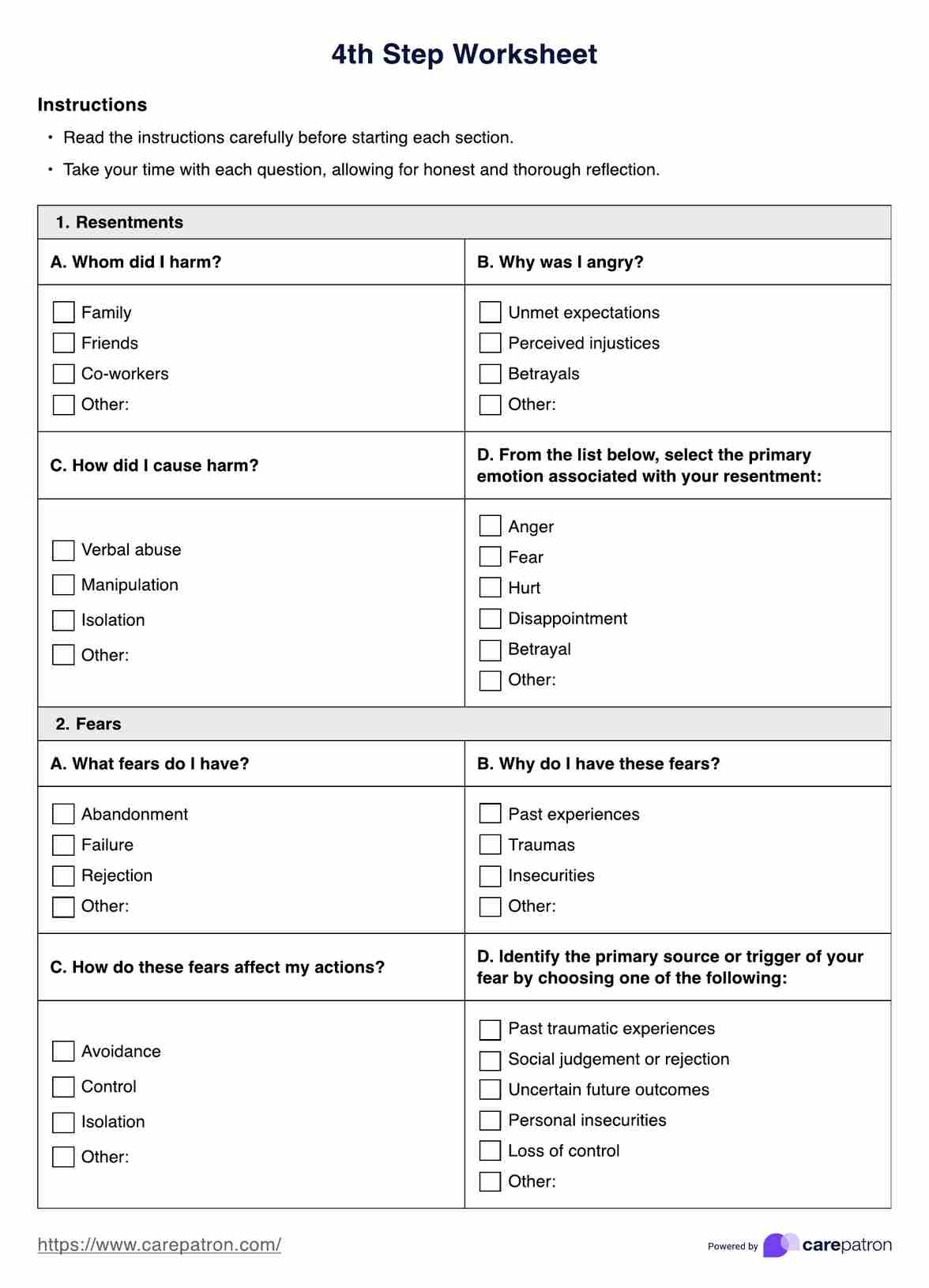 10 Step Inventory Worksheets Example Free PDF Download 10 Step Inventory Worksheets Example Free PDF Download