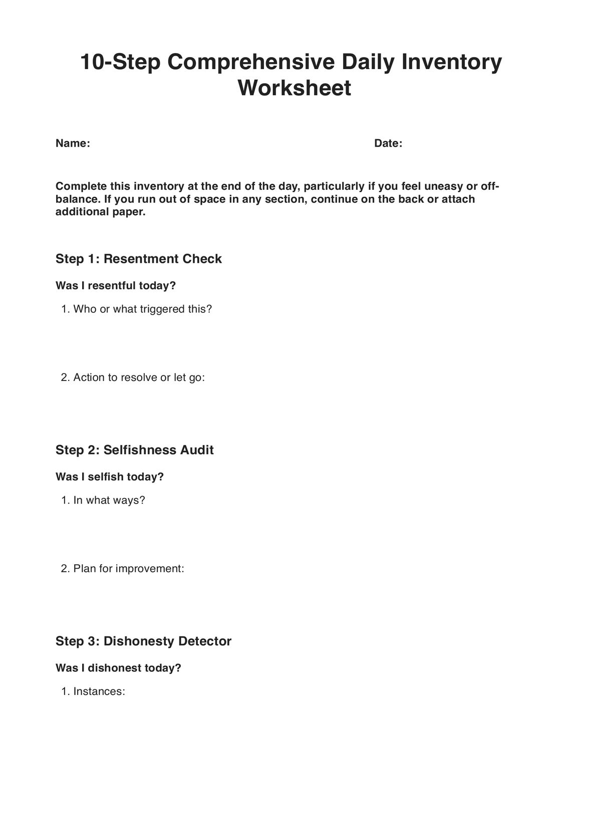 10 Step Inventory Worksheets Example Free PDF Download 10 Step Inventory Worksheets Example Free PDF Download
