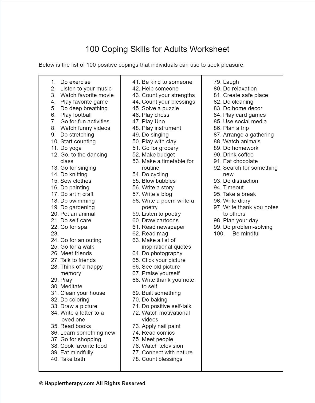 100 Coping Skills For Adults Worksheet HappierTHERAPY 100 Coping Skills For Adults Worksheet HappierTHERAPY