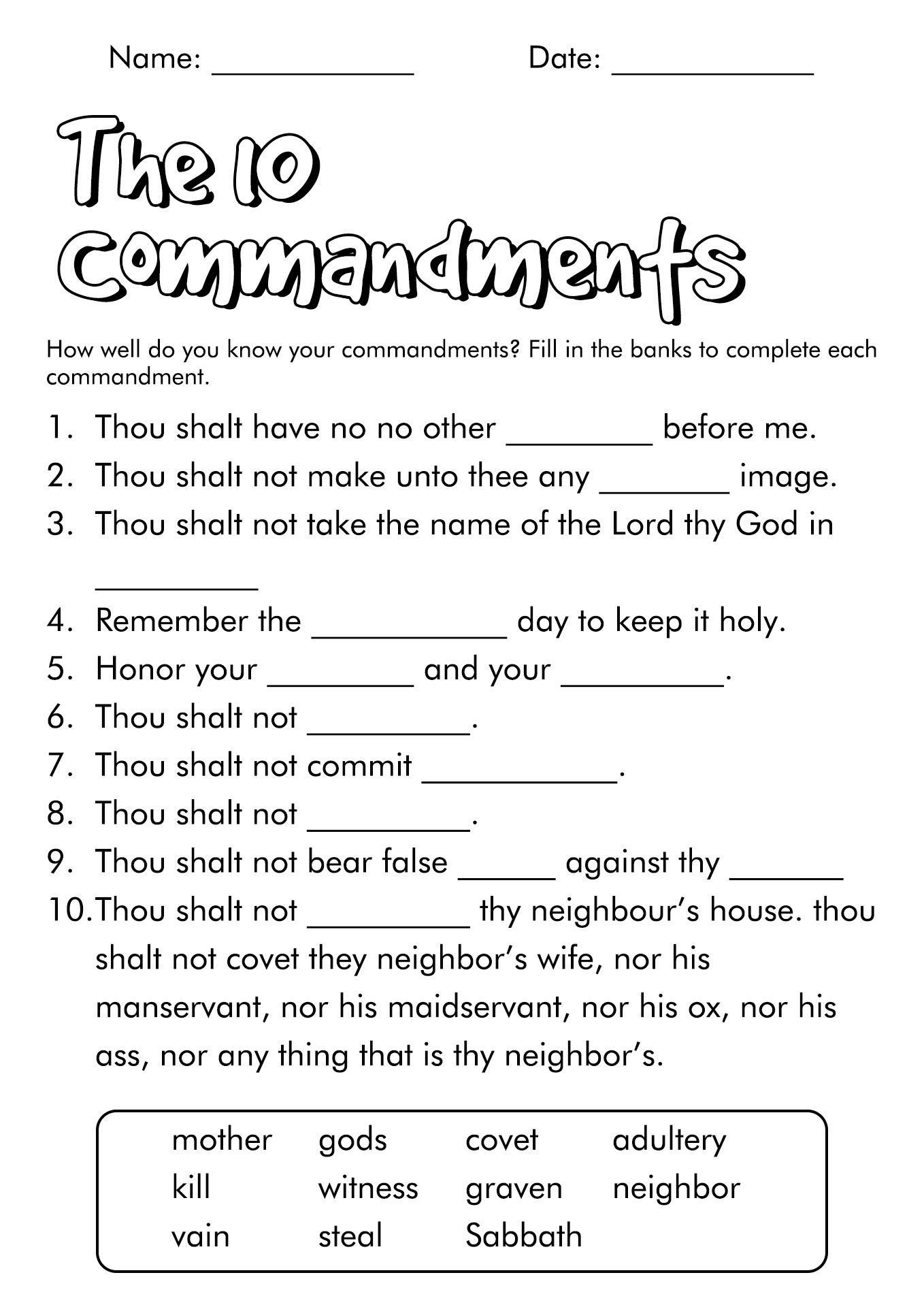 15 Free Printable 10 Commandments Worksheets 15 Free Printable 10 Commandments Worksheets