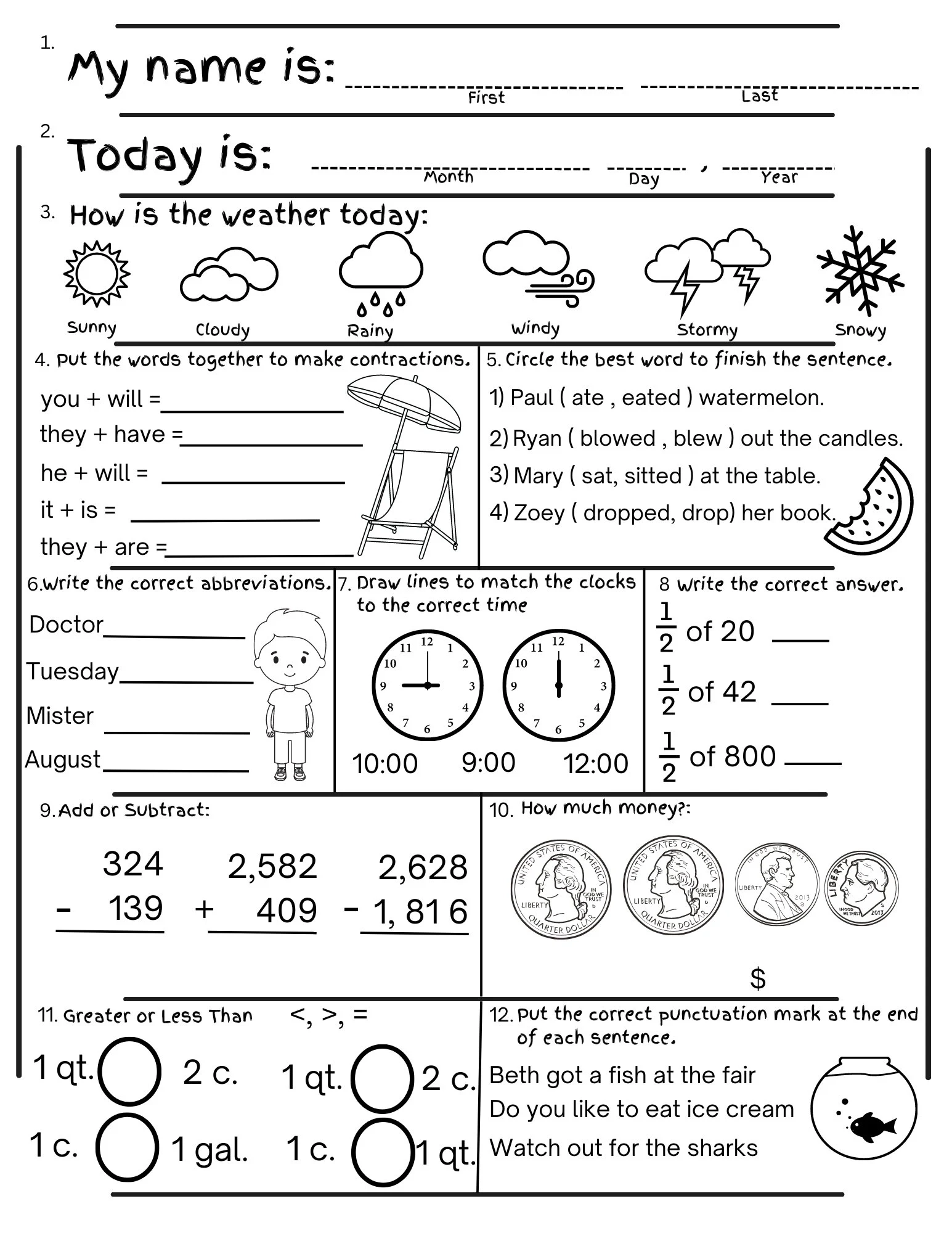 2nd Grade Summer Review Worksheets Printable End Of Year Cumulative Review Before 3rd Grade Morning Work No Prep Etsy