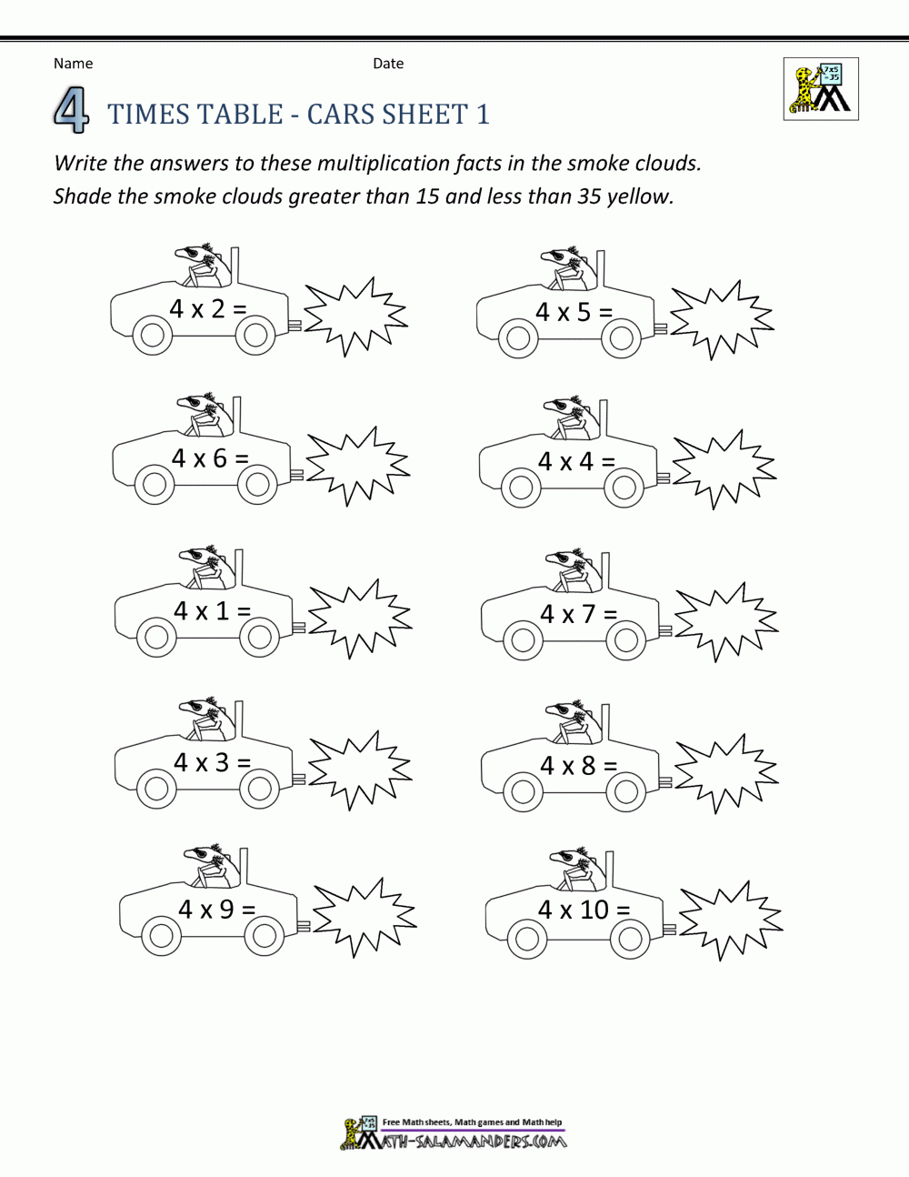 4 Times Table Worksheet Page