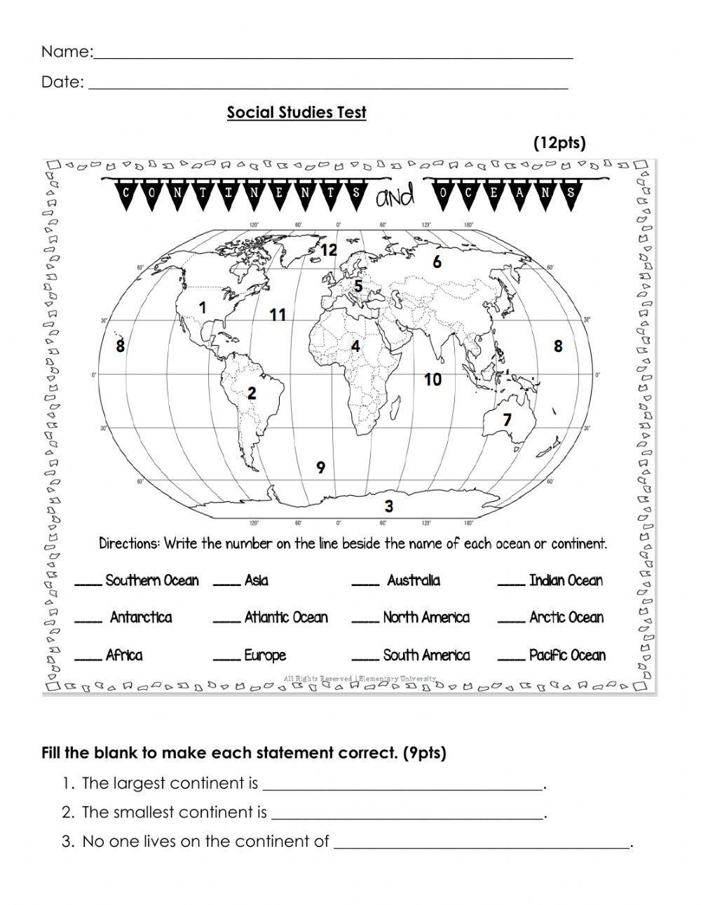 413955 Continents And Oceans And Map Skills 