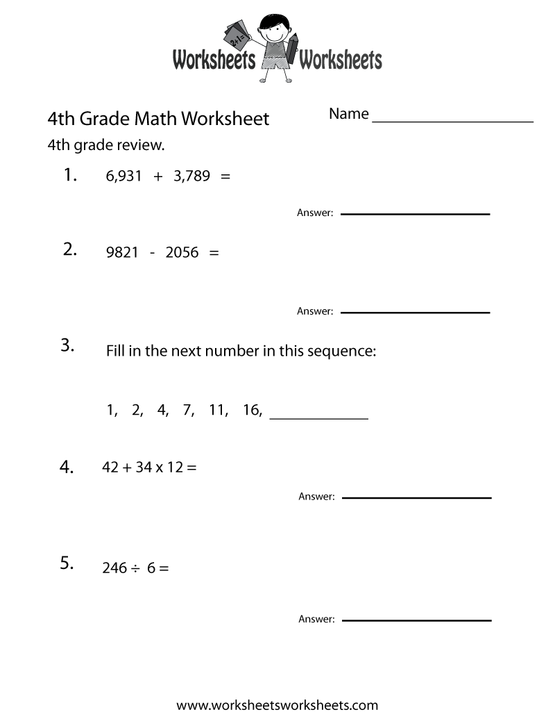 Math Worksheets For 4th Graders Free Printables