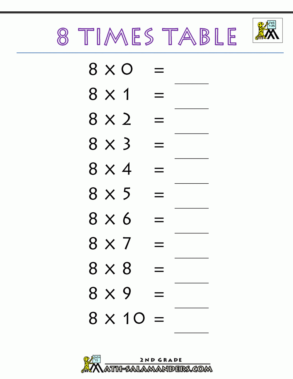 8 Times Table 8 Times Table