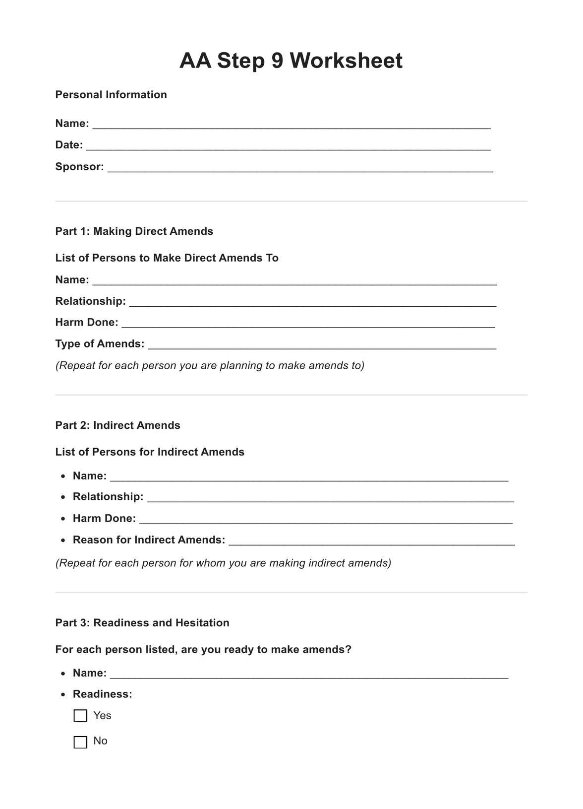 Printable Aa Step Worksheets Printable Aa Step Worksheets