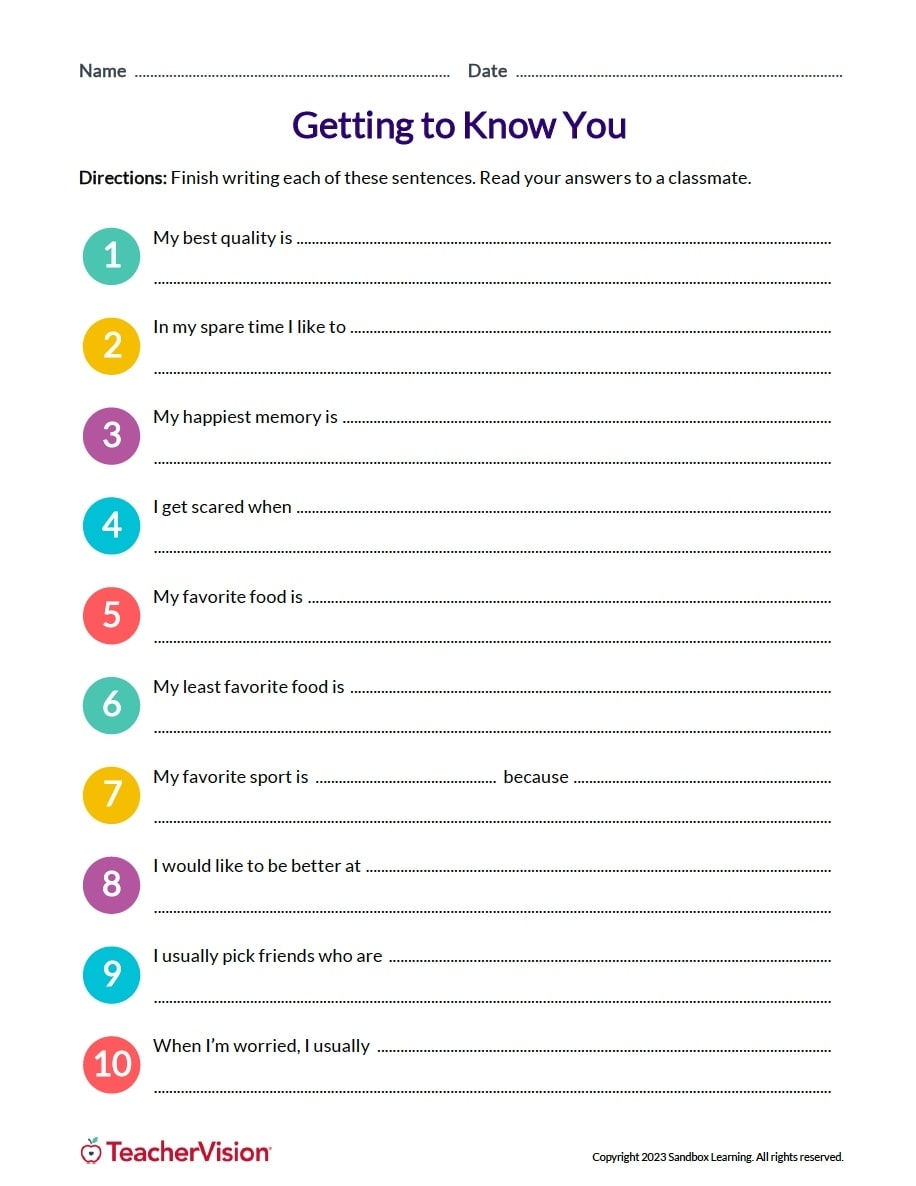 All About Me Questions For Students Icebreaker TeacherVision All About Me Questions For Students Icebreaker TeacherVision