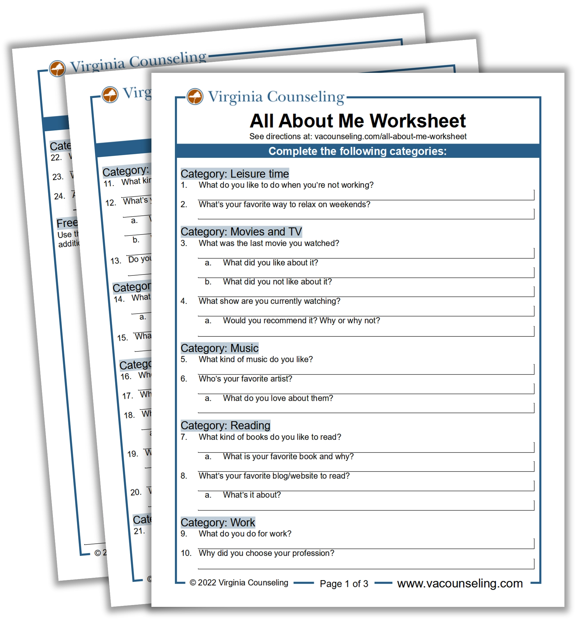 All About Me Worksheet For Adults 35 Questions Virginia Counseling Midlothian VA And Online All About Me Worksheet For Adults 35 Questions Virginia Counseling Midlothian VA And Online