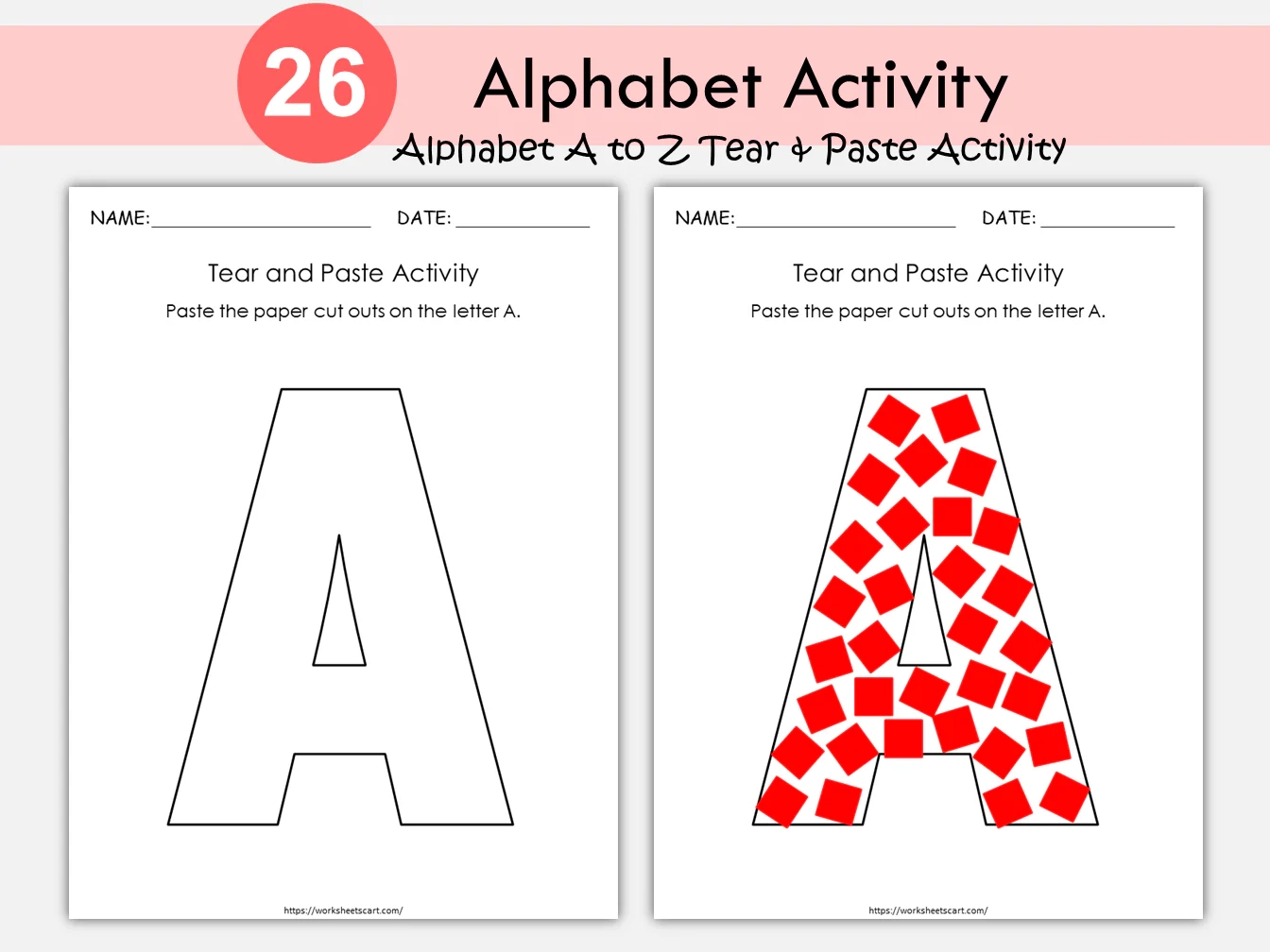 Alphabet Tear And Paste Worksheets Fine Motor Alphabet Activity A WorksheetsCart