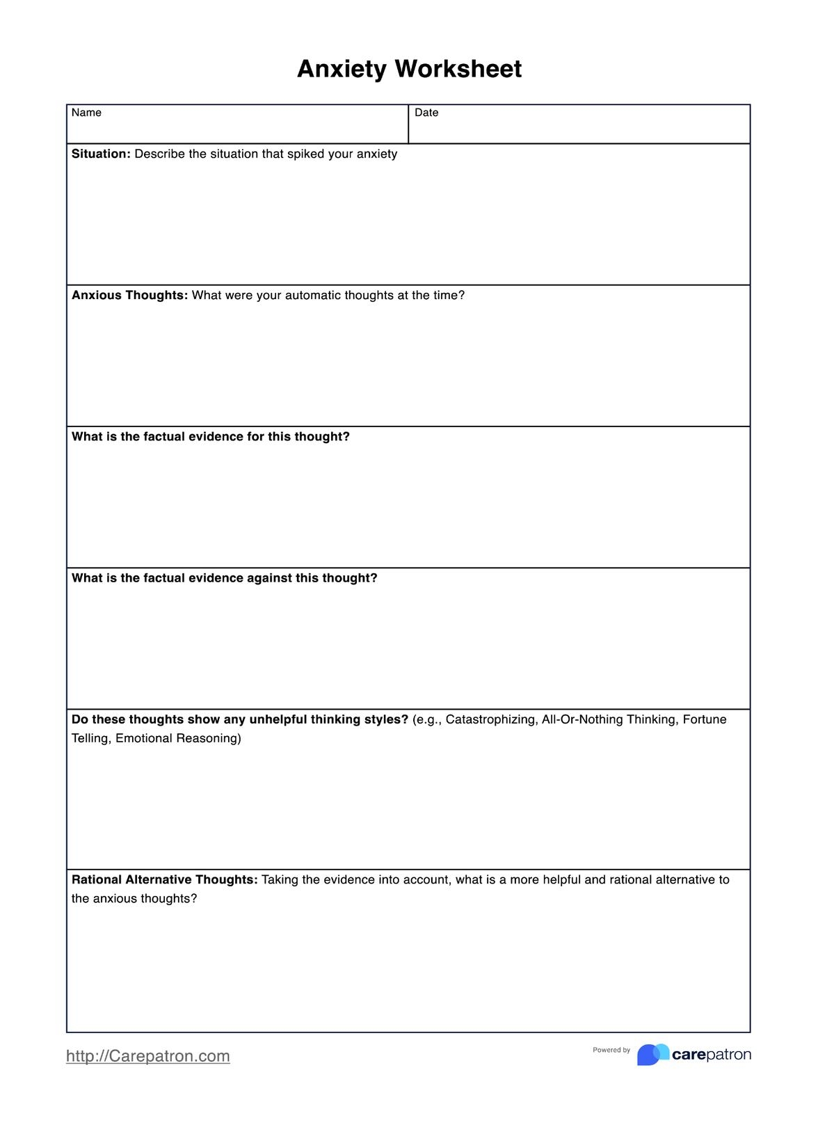 Free Printable Anxiety Worksheets Free Printable Anxiety Worksheets