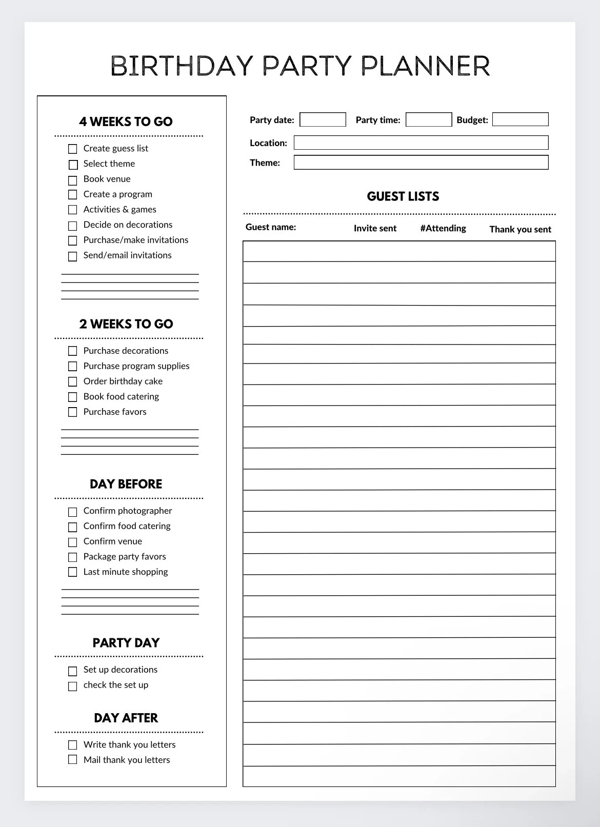 Birthday Planner party Planner event Organizer Event Planning party Checklist guest List Tracker party Planner Party Planning party List Etsy