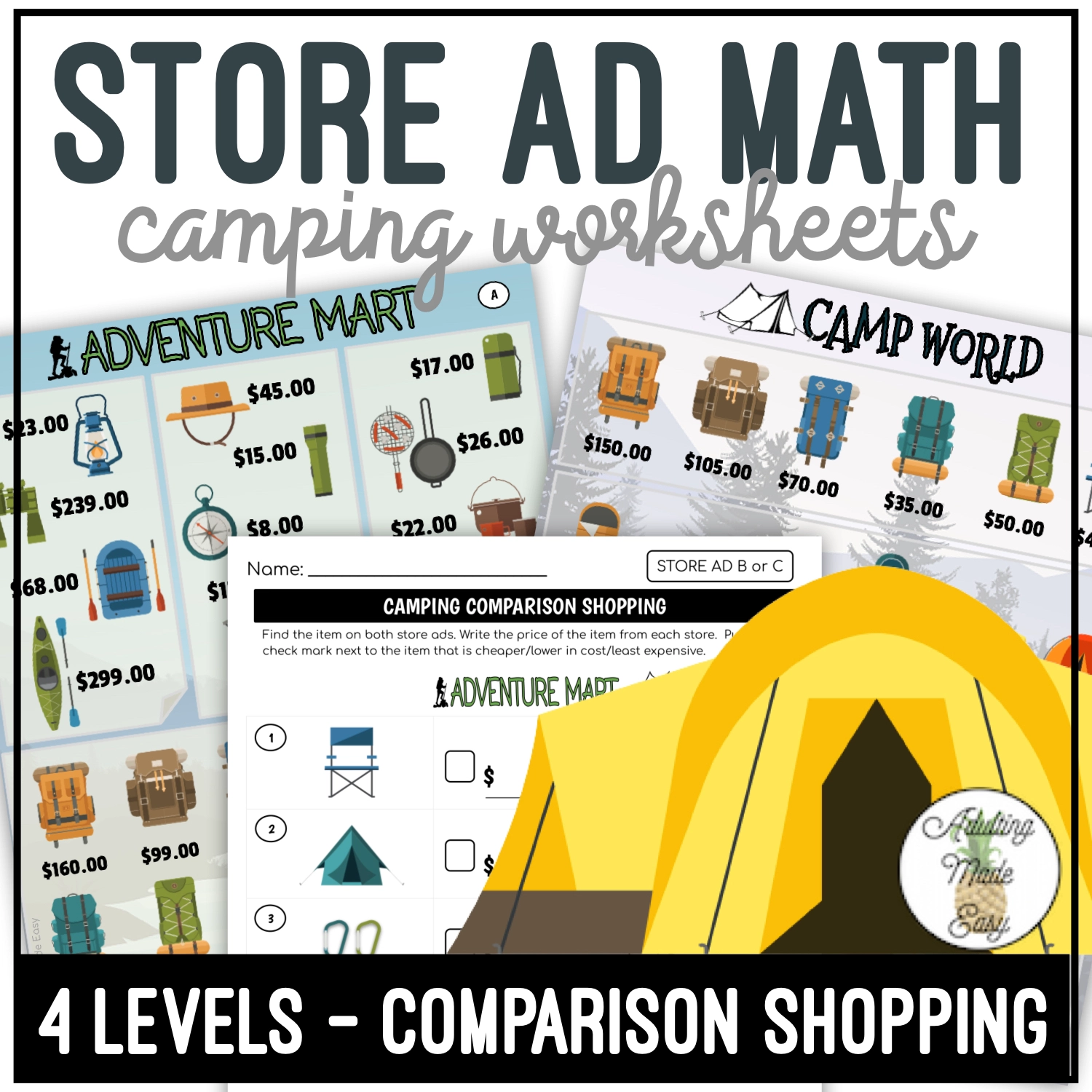 Camping Store Ad Math Comparison Shopping Worksheets Camping Store Ad Math Comparison Shopping Worksheets