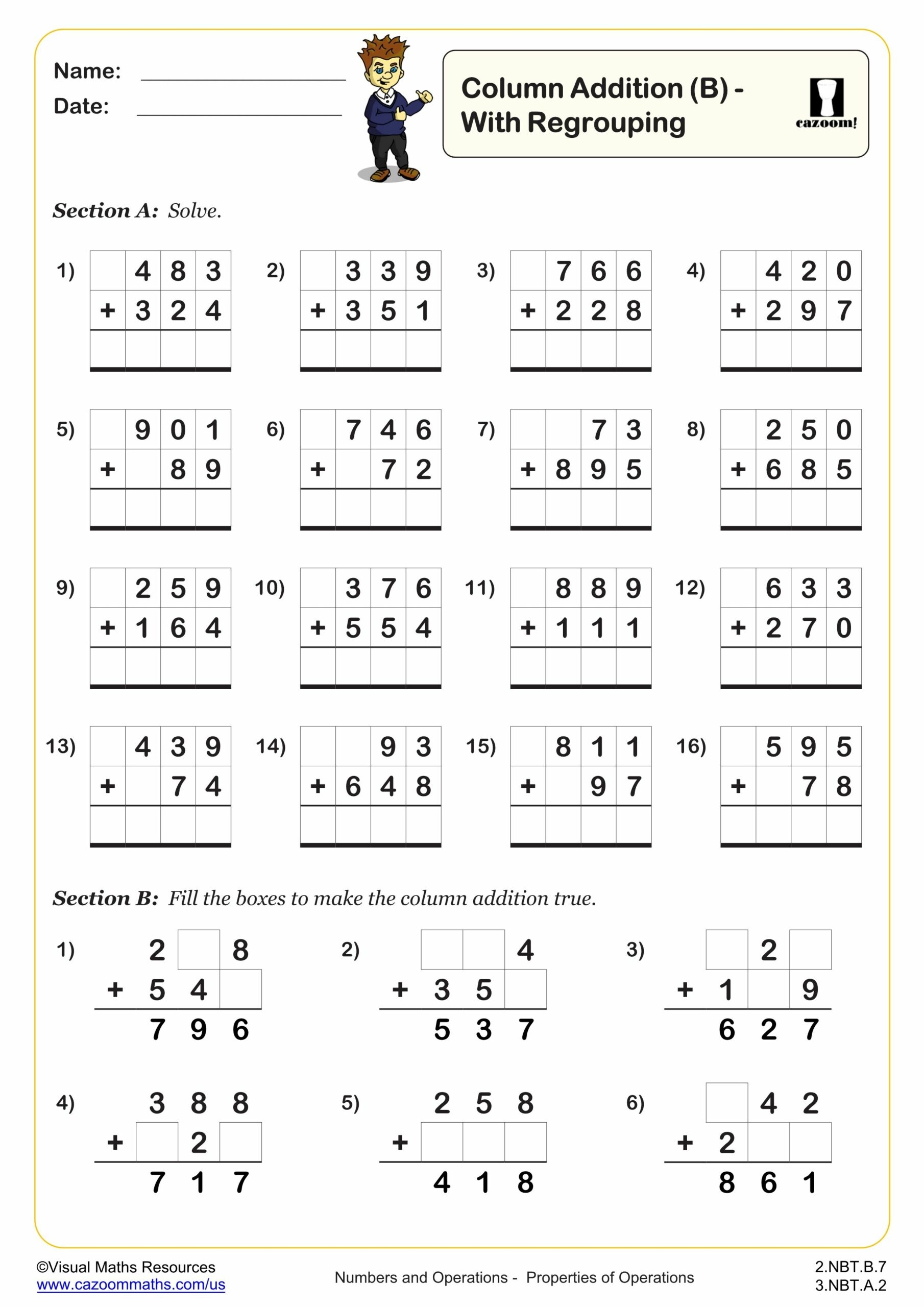 Column Addition B PDF Printable Addition Worksheets Column Addition B PDF Printable Addition Worksheets