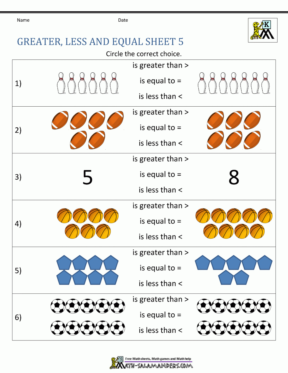 Greater Than Less Than Free Printable Worksheets Greater Than Less Than Free Printable Worksheets