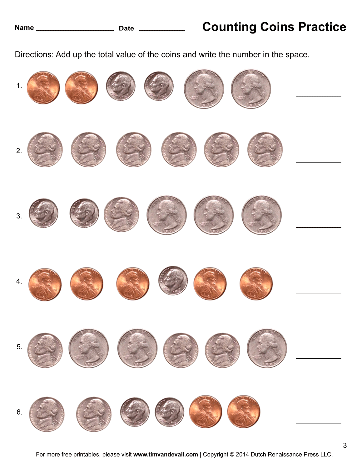 Printable Counting Money Worksheets