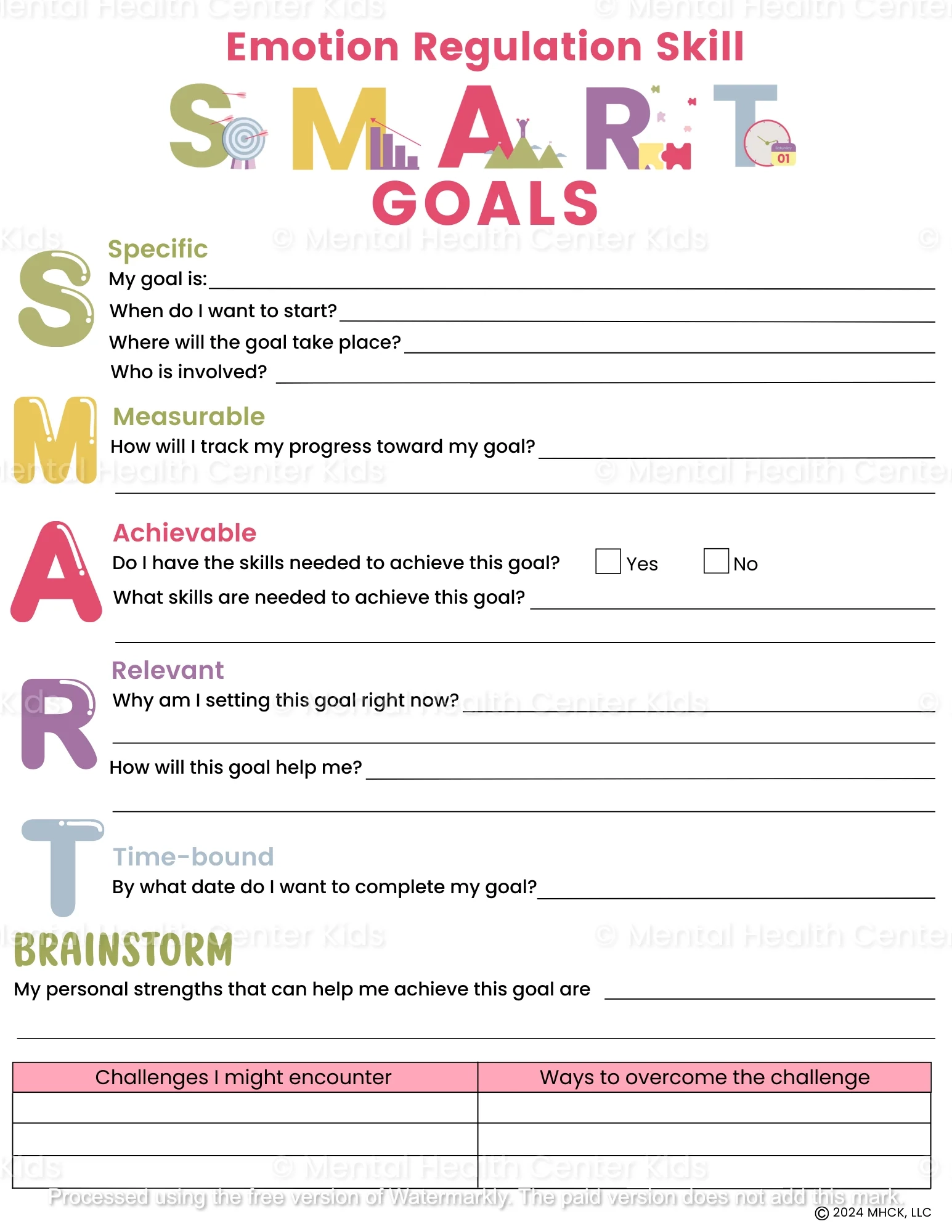 Smart Goals Printable Worksheet