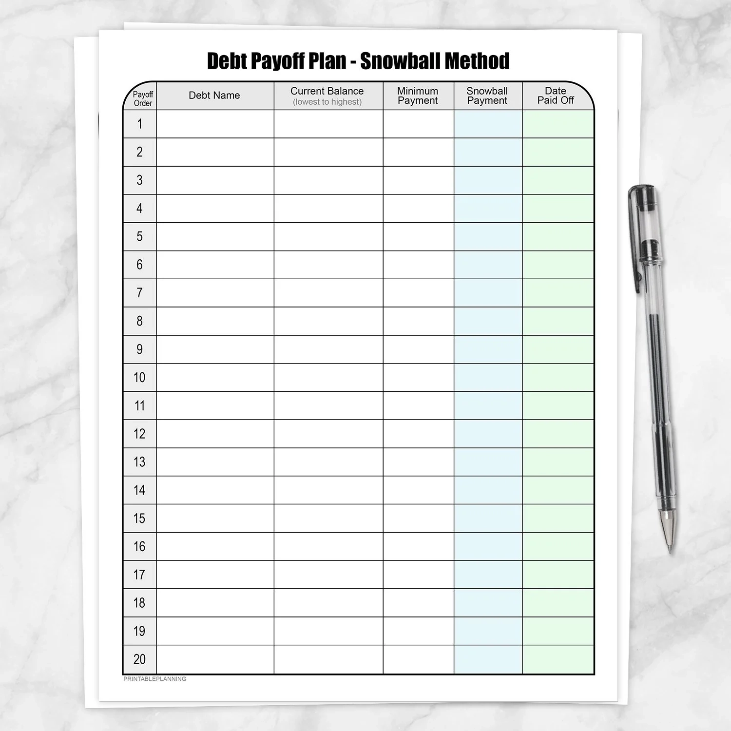 Debt Payoff Plan Chart Debt Snowball Method Printable At Printable Planning For Only 5 95