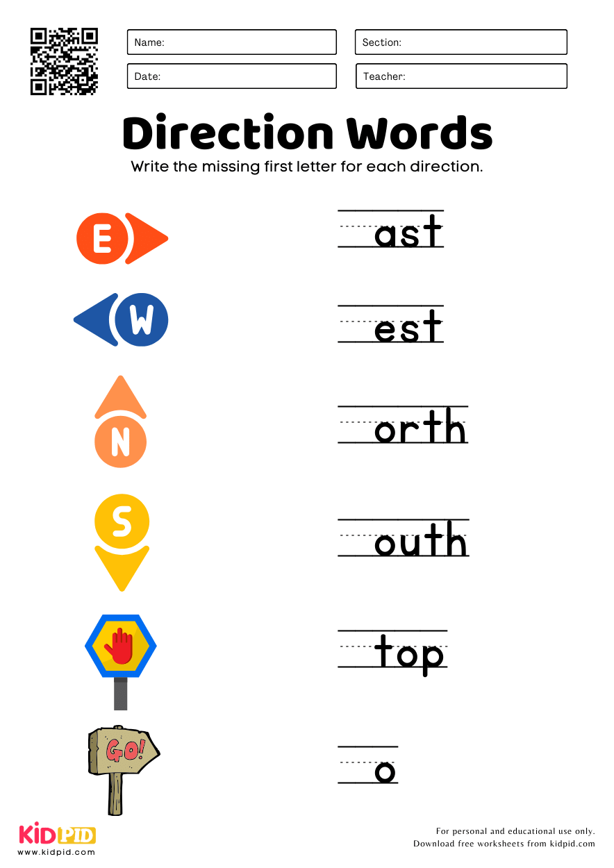 Direction Vocabulary Worksheet For Kindergarten Kidpid Direction Vocabulary Worksheet For Kindergarten Kidpid