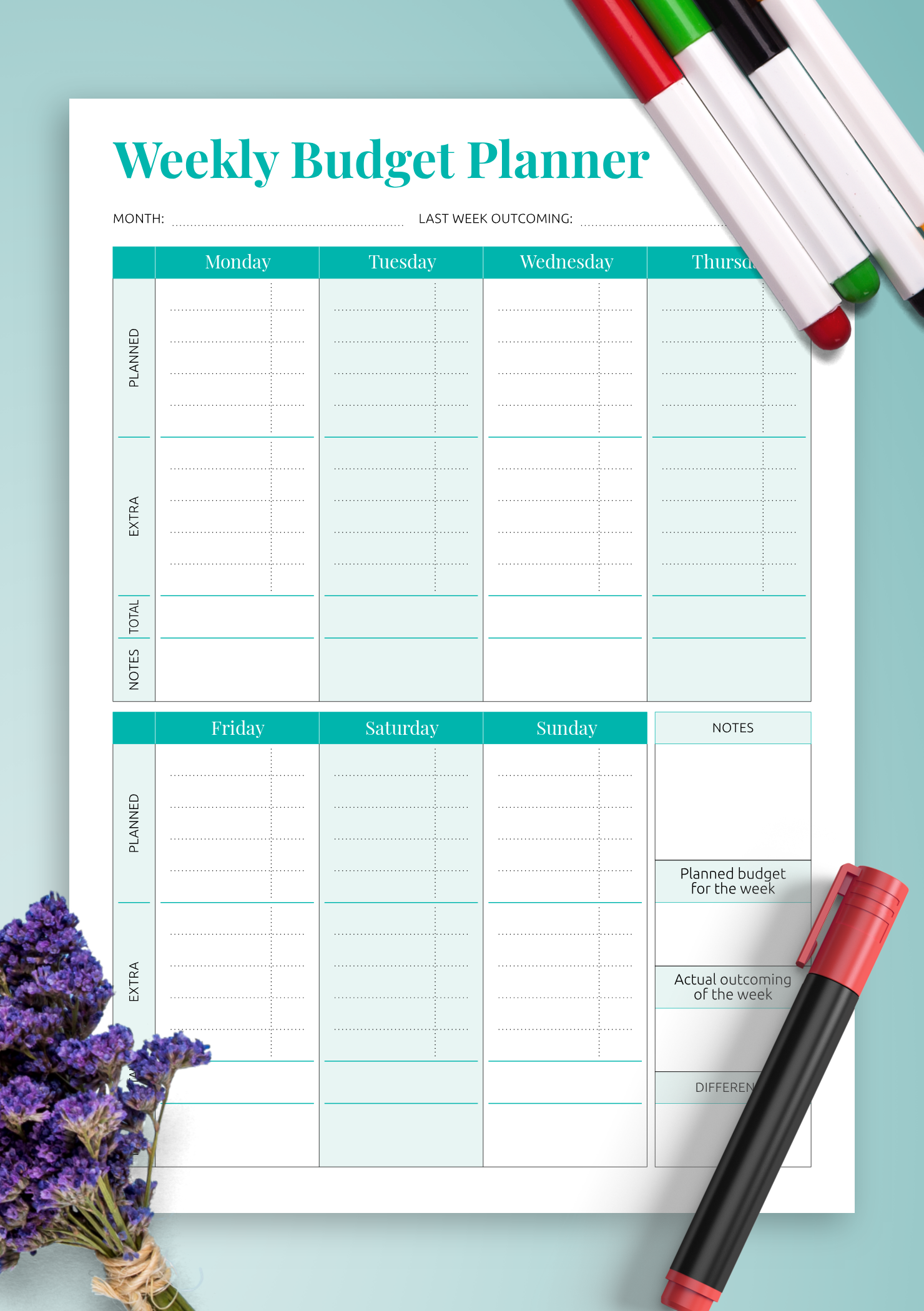Weekly Budget Worksheet Printable