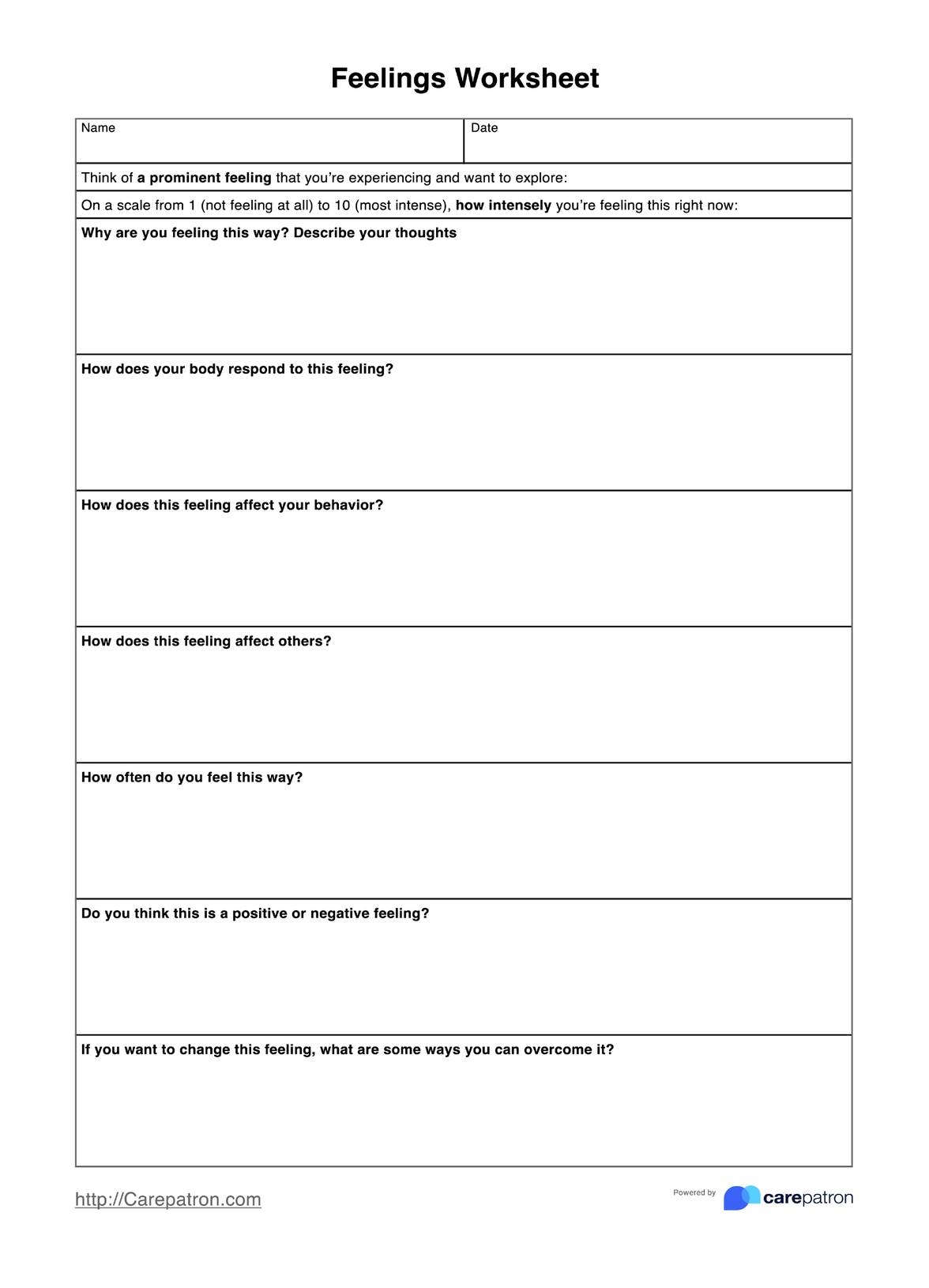 Feelings Worksheet Example Free PDF Download Feelings Worksheet Example Free PDF Download