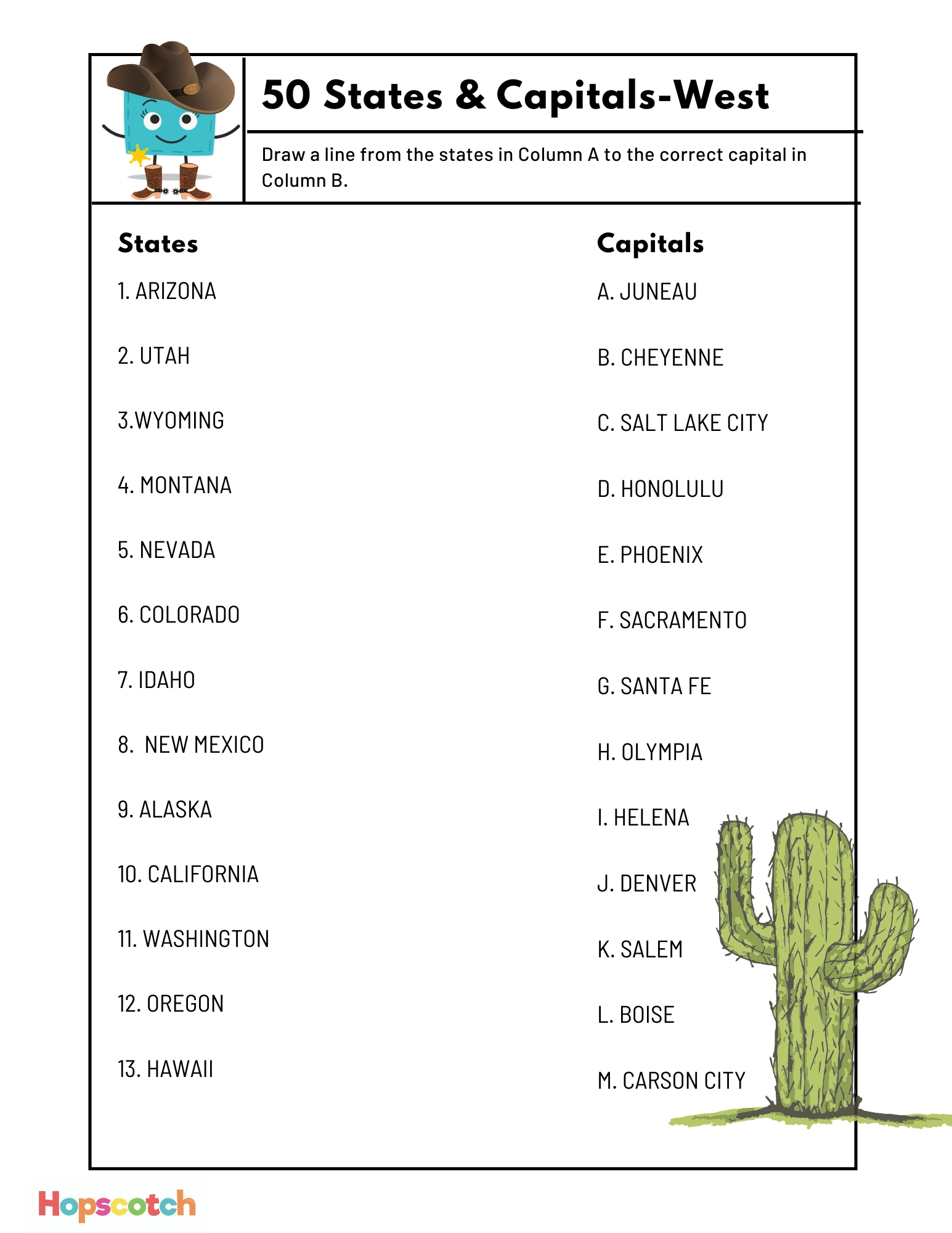 Fifty United States Worksheet Hopscotch Fifty United States Worksheet Hopscotch