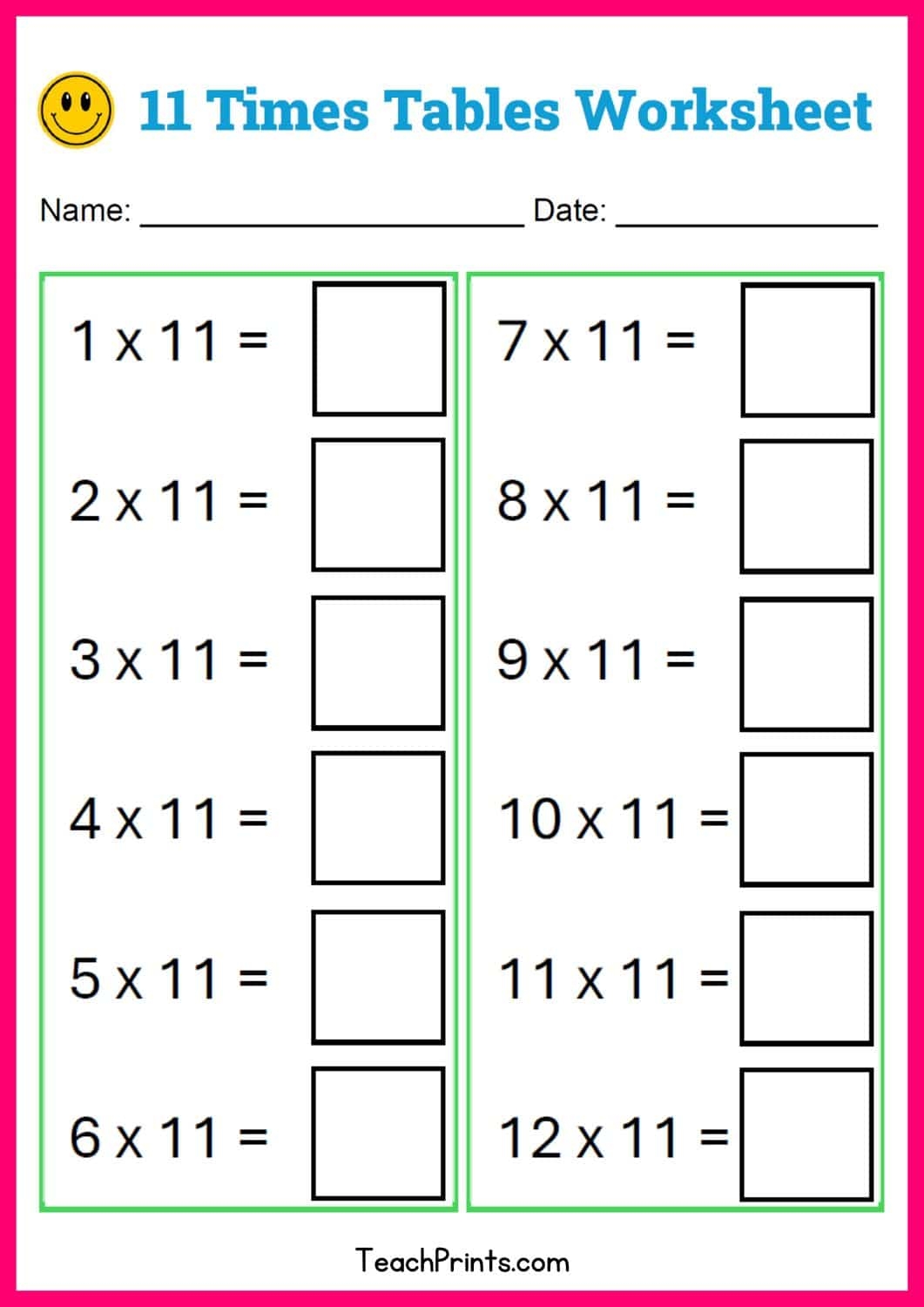 Free 11 Times Tables Worksheets 8 Versions Teach Prints Free 11 Times Tables Worksheets 8 Versions Teach Prints
