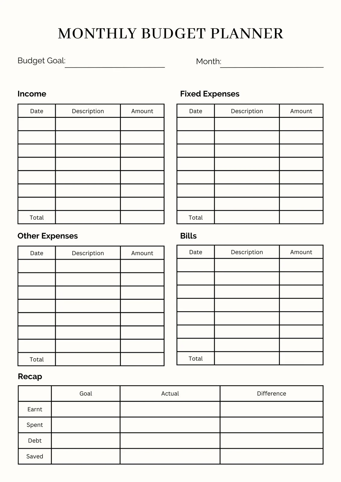 Printable Free Budget Worksheet