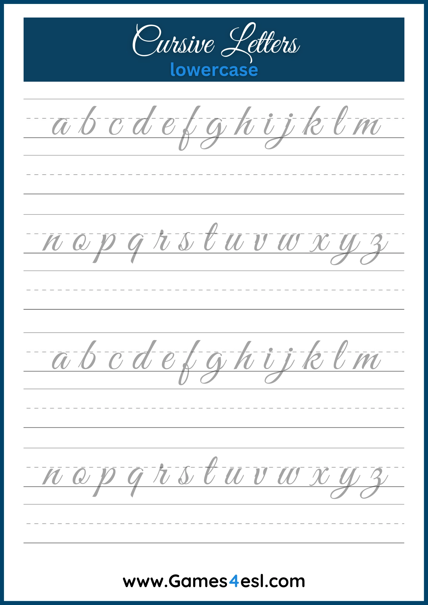 Free Cursive Writing Worksheets To Practice Writing Cursive Letters Games4esl Free Cursive Writing Worksheets To Practice Writing Cursive Letters Games4esl