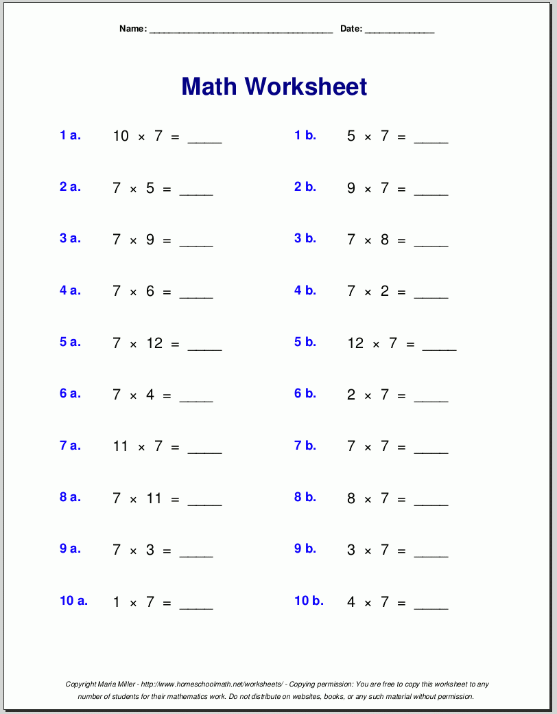 Multiplication Math Worksheets Printable Multiplication Math Worksheets Printable