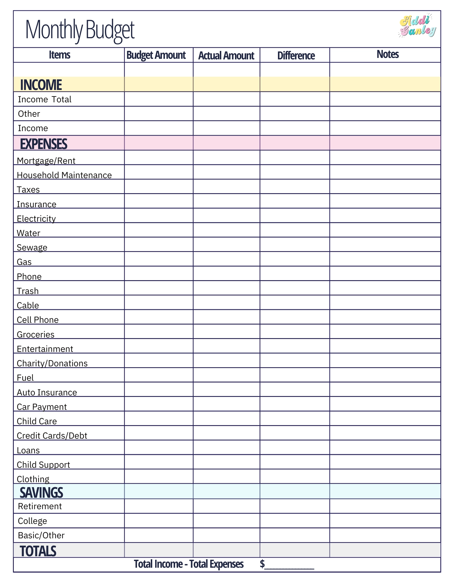 Free Monthly Budget Template Instant Download Free Monthly Budget Template Instant Download