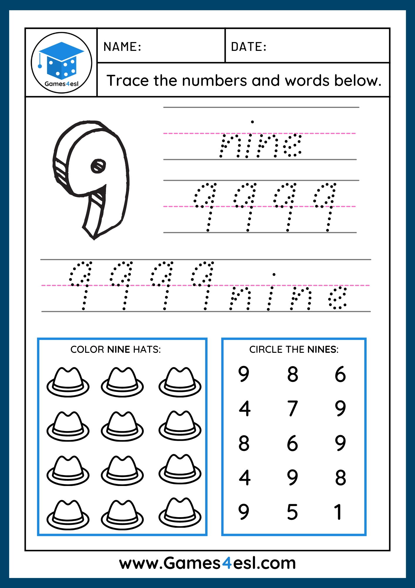 Free Number Tracing Worksheets Games4esl Free Number Tracing Worksheets Games4esl