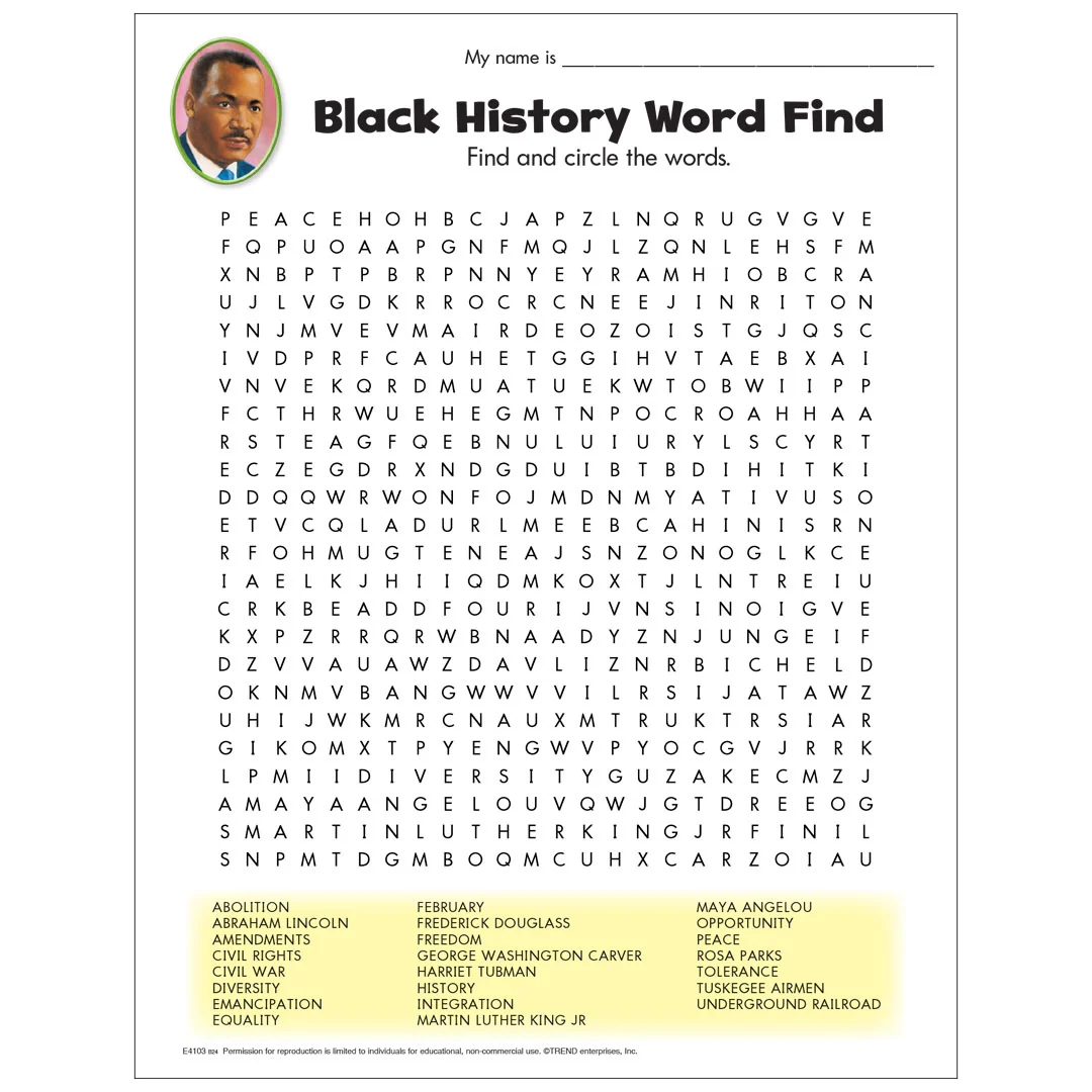 Free Printable Black History Word Find TREND Enterprises Inc Free Printable Black History Word Find TREND Enterprises Inc
