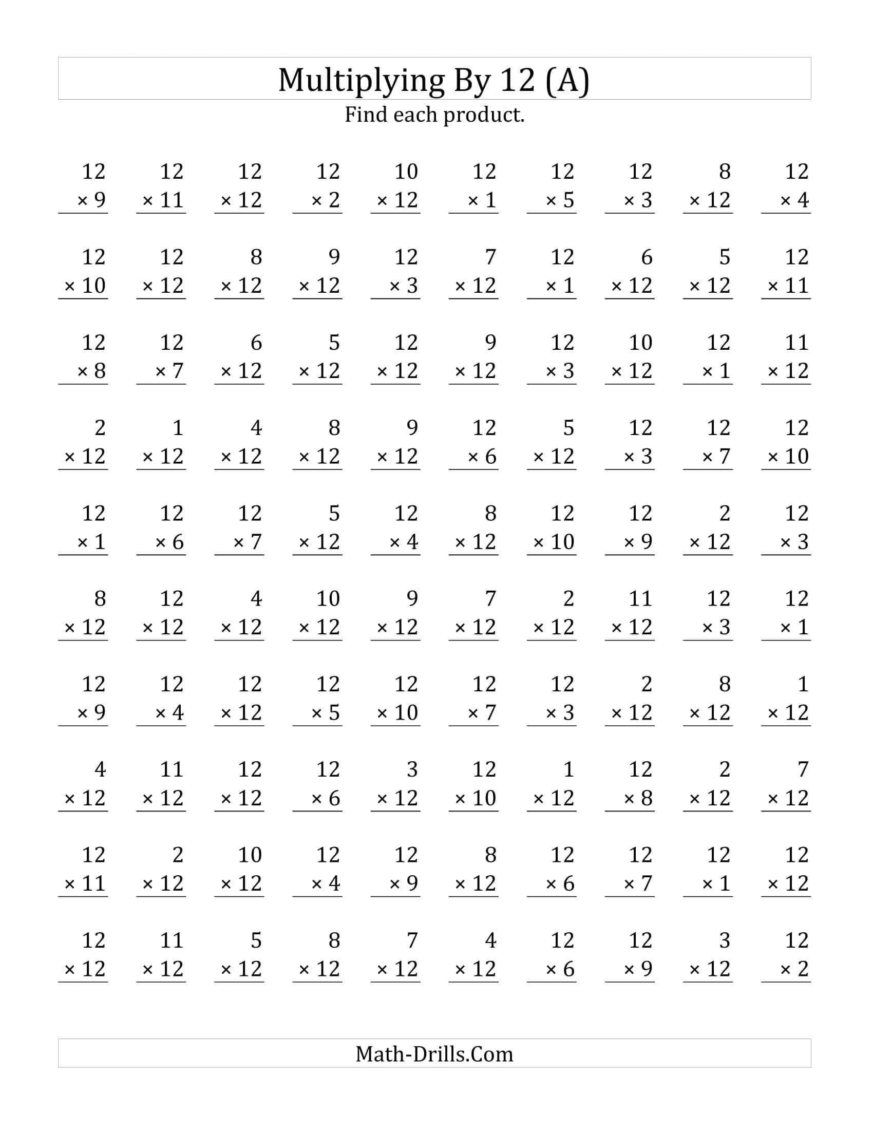 Free Printable Multiplication Worksheets PDF Grade 1 12 Math Free Printable Multiplication Worksheets PDF Grade 1 12 Math
