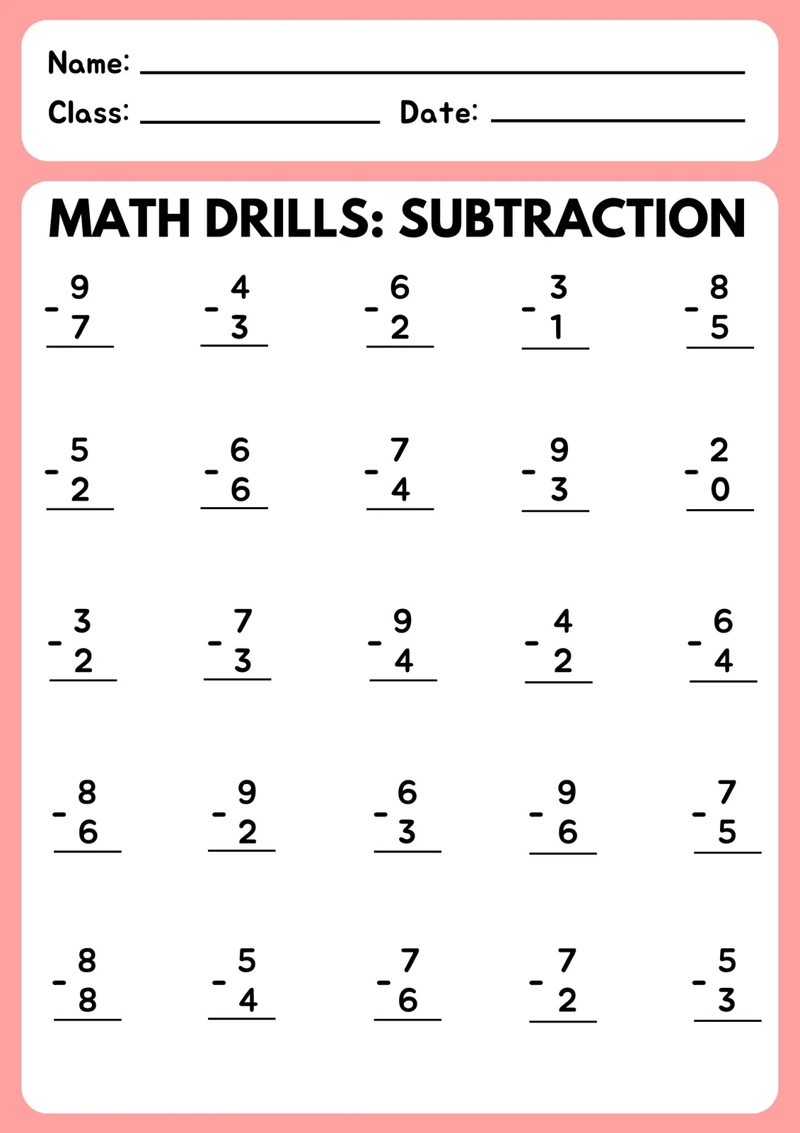 Free Subtraction Worksheet Templates To Edit And Print Canva Free Subtraction Worksheet Templates To Edit And Print Canva