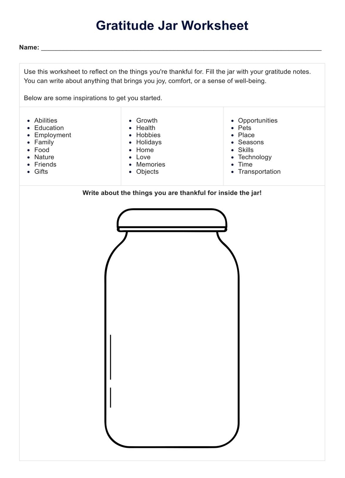 Gratitude Jar Worksheet Example Free PDF Download Gratitude Jar Worksheet Example Free PDF Download