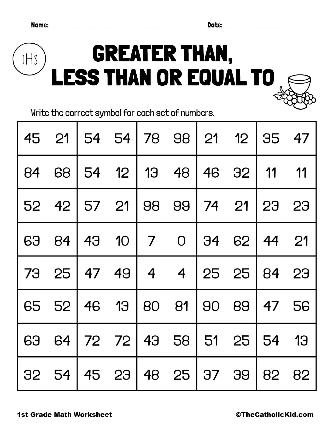 Greater Than Less Than Or Equal To 1st Grade Math Worksheet Catholic TheCatholicKid Greater Than Less Than Or Equal To 1st Grade Math Worksheet Catholic TheCatholicKid