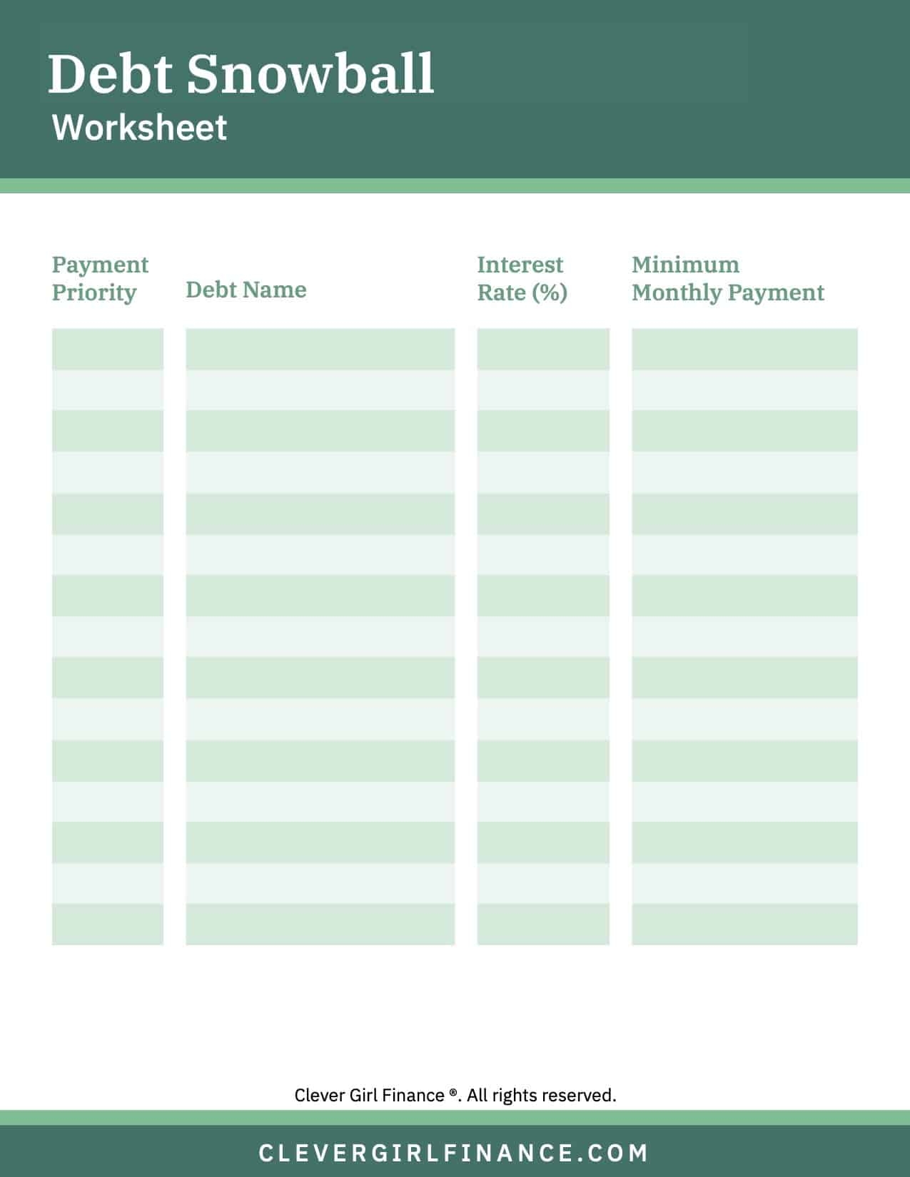 Debt Snowball Worksheet Printable Debt Snowball Worksheet Printable