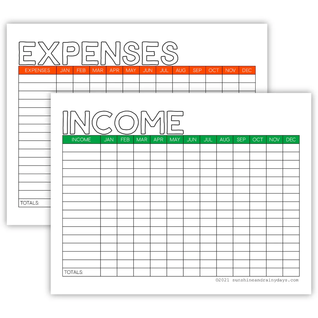 Income And Expenses PDF Sunshine And Rainy Days Income And Expenses PDF Sunshine And Rainy Days