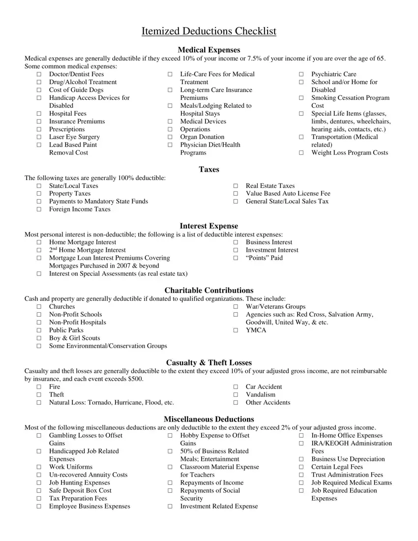 Itemized Deductions Checklist Fill Out Printable PDF Forms Online Itemized Deductions Checklist Fill Out Printable PDF Forms Online