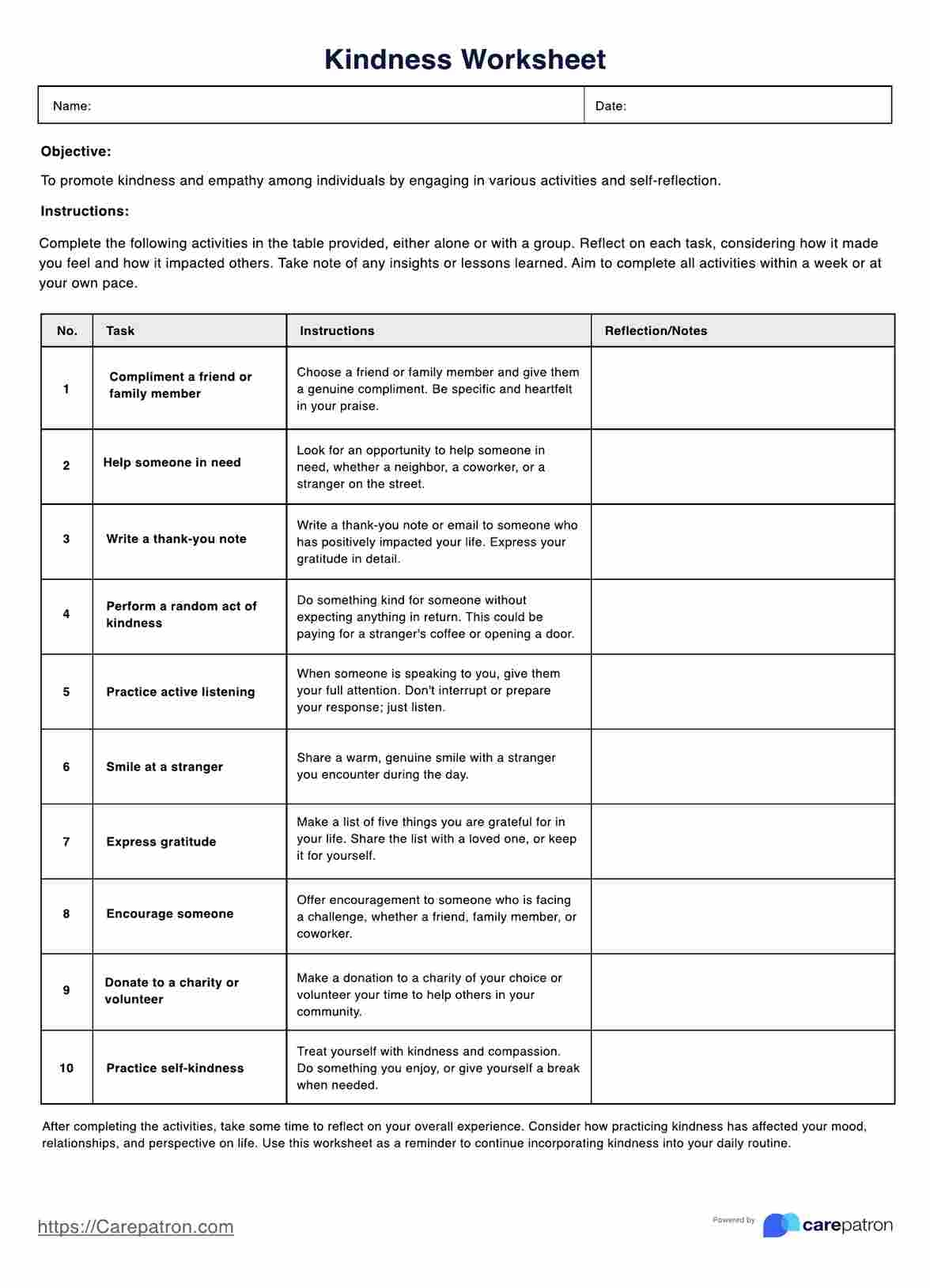 Free Printable Kindness Worksheets Pdf