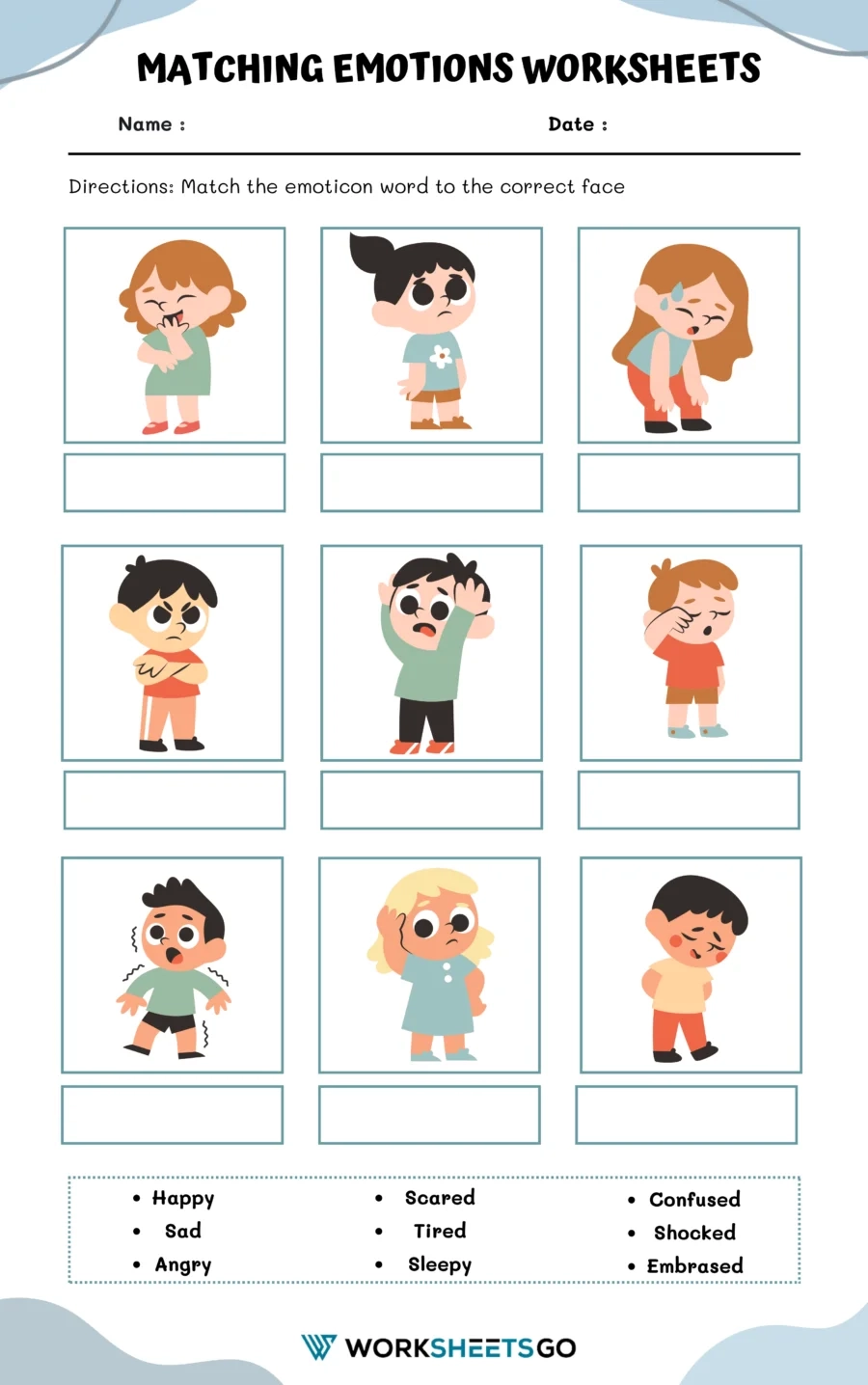 Matching Emotions Worksheets WorksheetsGO Matching Emotions Worksheets WorksheetsGO