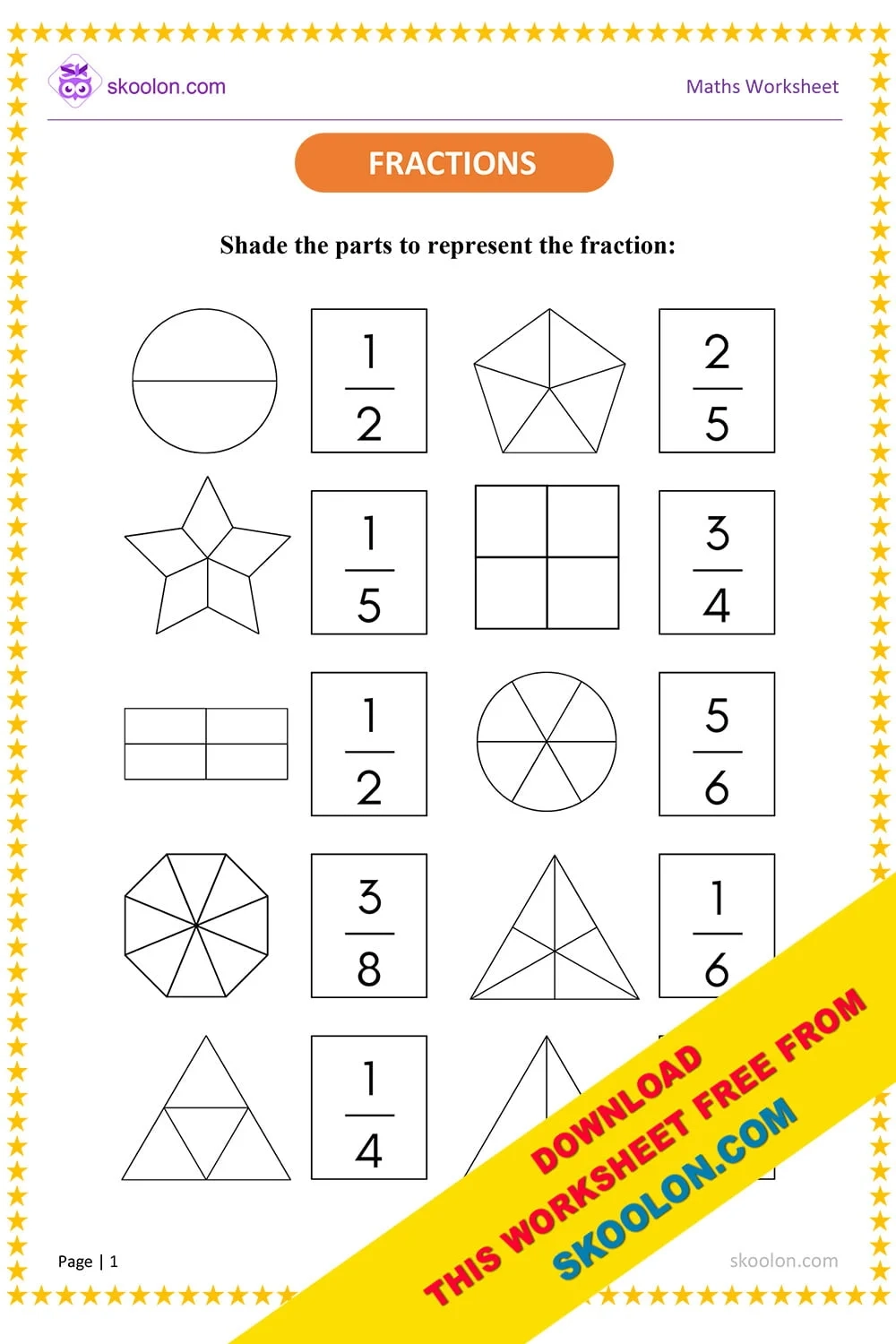 Math Fraction Worksheet 1 Skoolon Math Fraction Worksheet 1 Skoolon