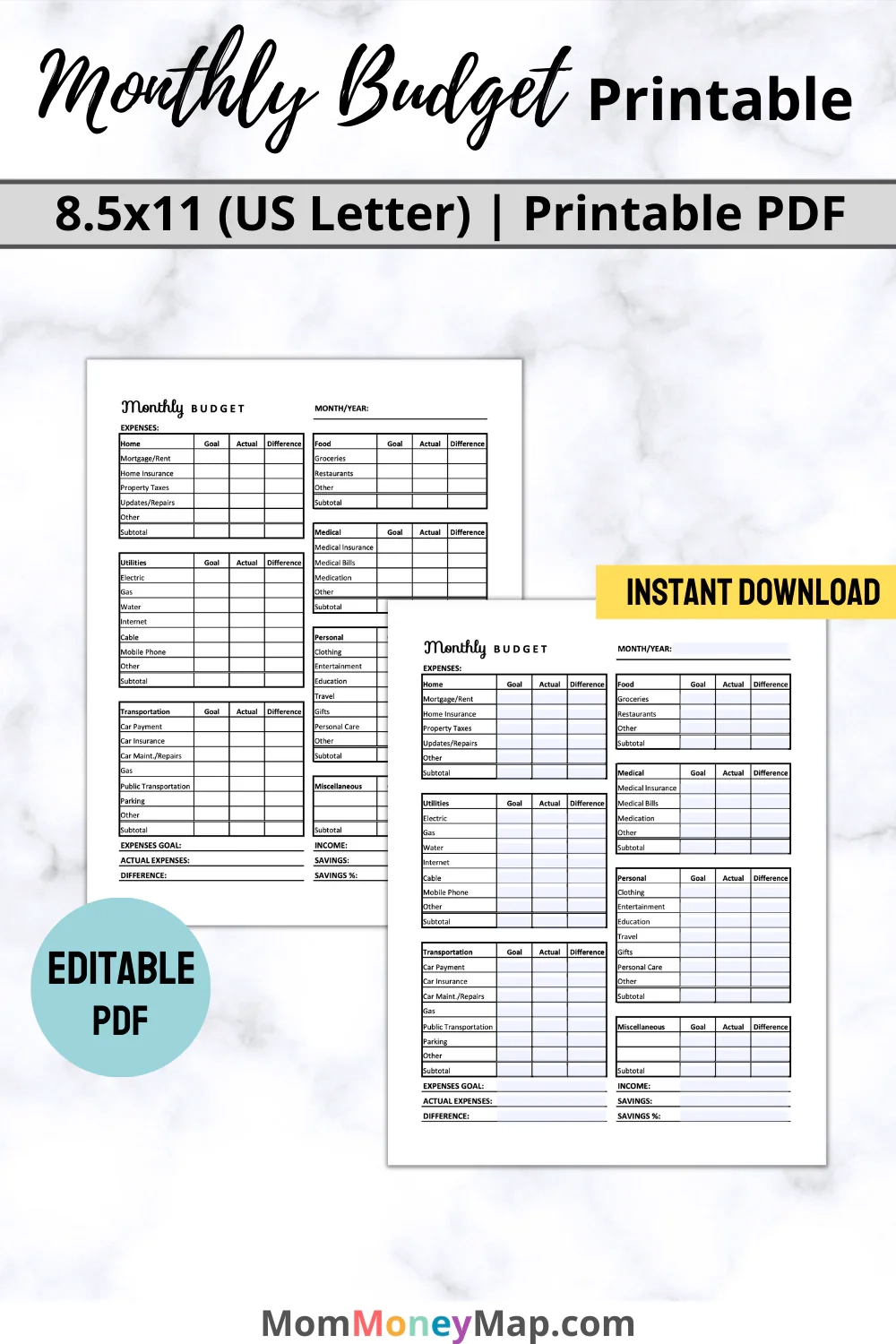 Monthly Budget Printable PDF Mom Money Map