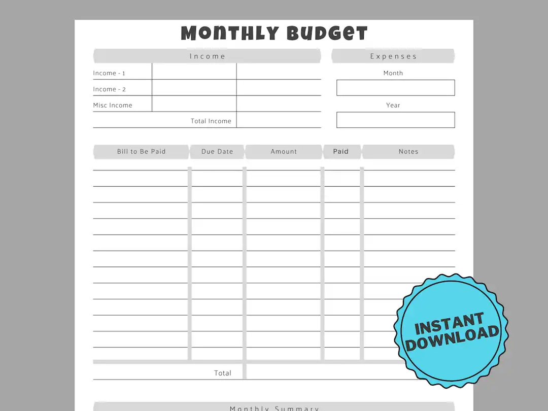 Monthly Budget Sheet Downloadable PDF Budget Template Printable Budget Sheet Etsy UK Monthly Budget Sheet Downloadable PDF Budget Template Printable Budget Sheet Etsy UK
