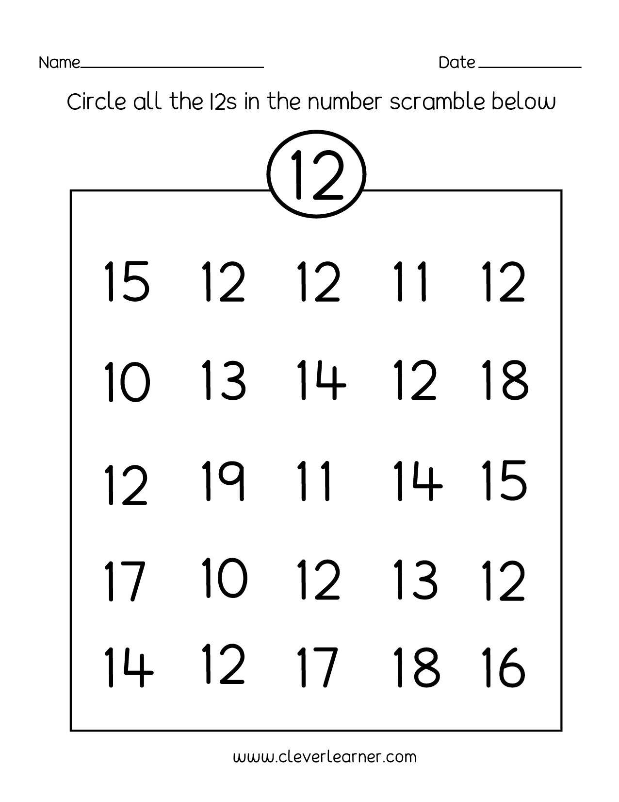 Number Twelve Writing Counting And Identification Printable Worksheets For Children Number Twelve Writing Counting And Identification Printable Worksheets For Children