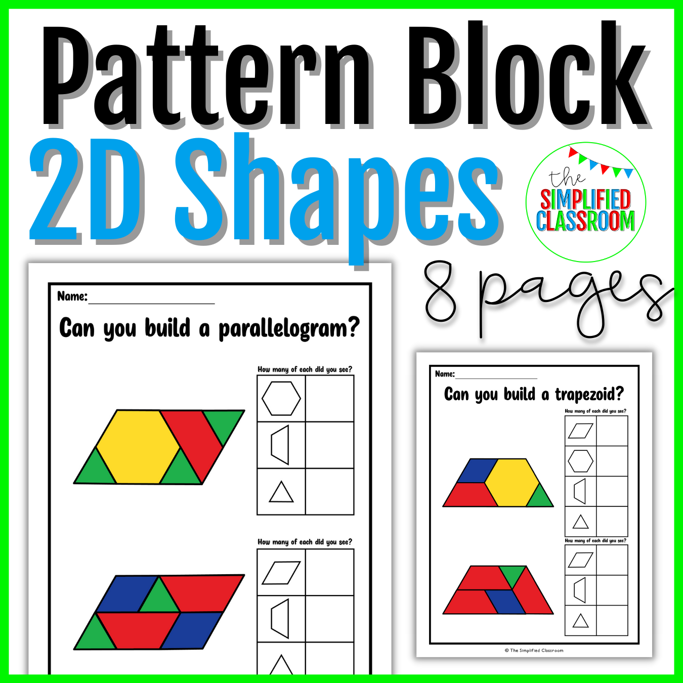 Pattern Block Shapes Worksheets The Simplified Classroom Pattern Block Shapes Worksheets The Simplified Classroom