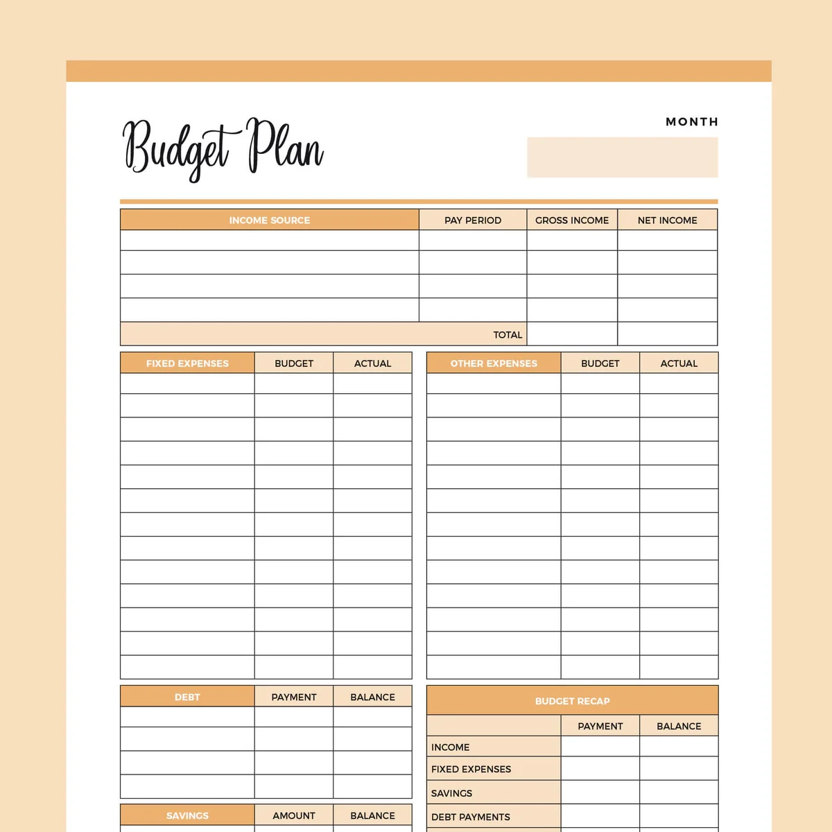 Printable Budget Worksheet US Letter A4 PDF FREE Download Plan Print Land