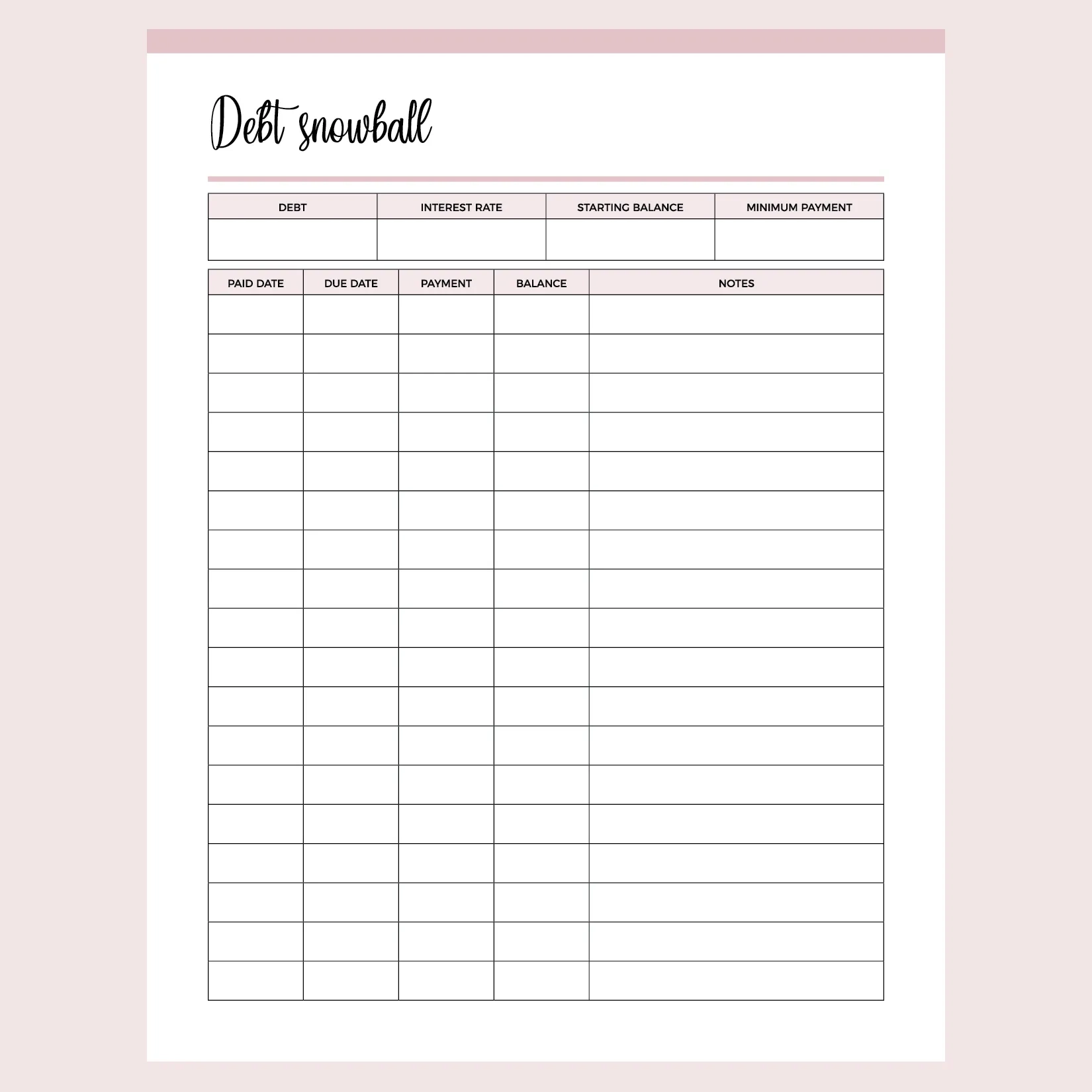 Printable Debt Snowball Tracker Instant Download PDF A4 US Letter Plan Print Land