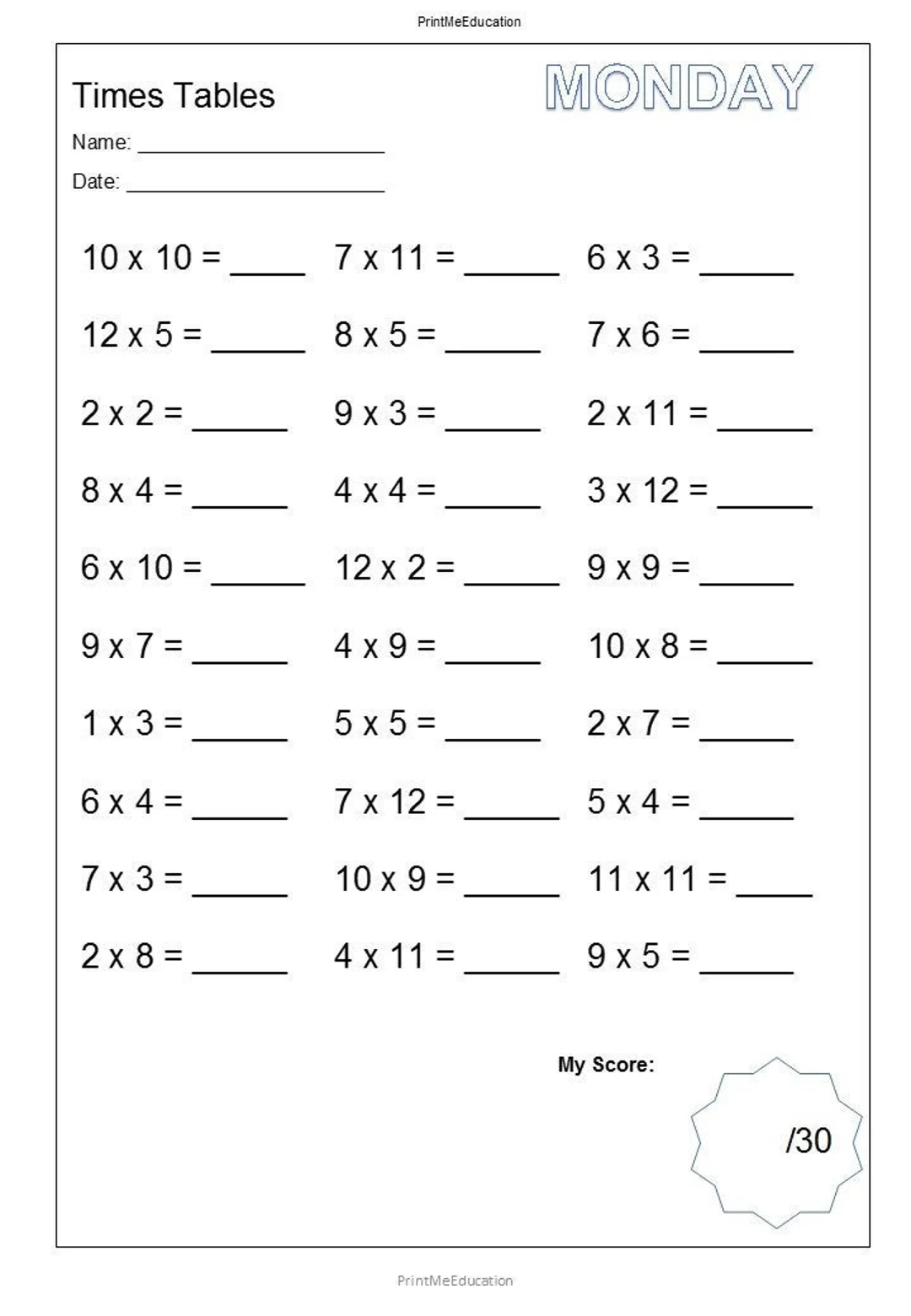 Free Printable Times Table Worksheets Free Printable Times Table Worksheets